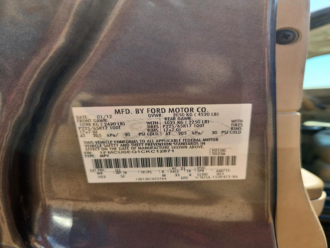 2012 Ford Escape Limited Gray vin: 1FMCU0EG1CKC12871