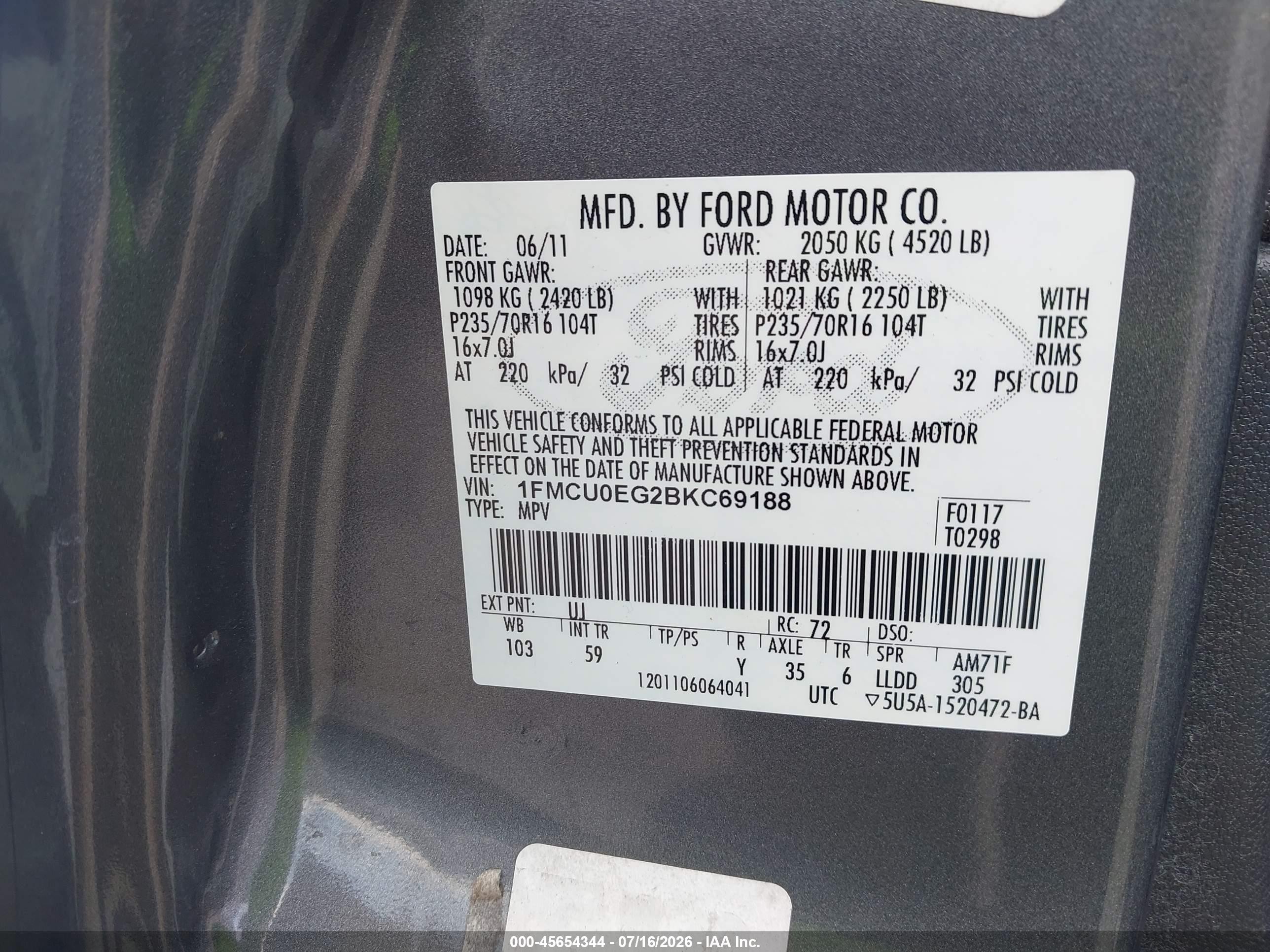 2011 Ford Escape Limited Gray vin: 1FMCU0EG2BKC69188