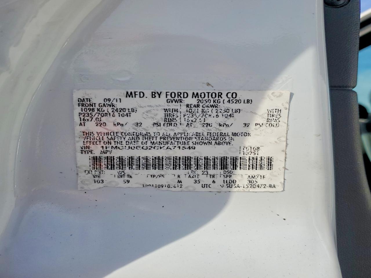 2012 Ford Escape Limited Cream vin: 1FMCU0EG2CKA71549
