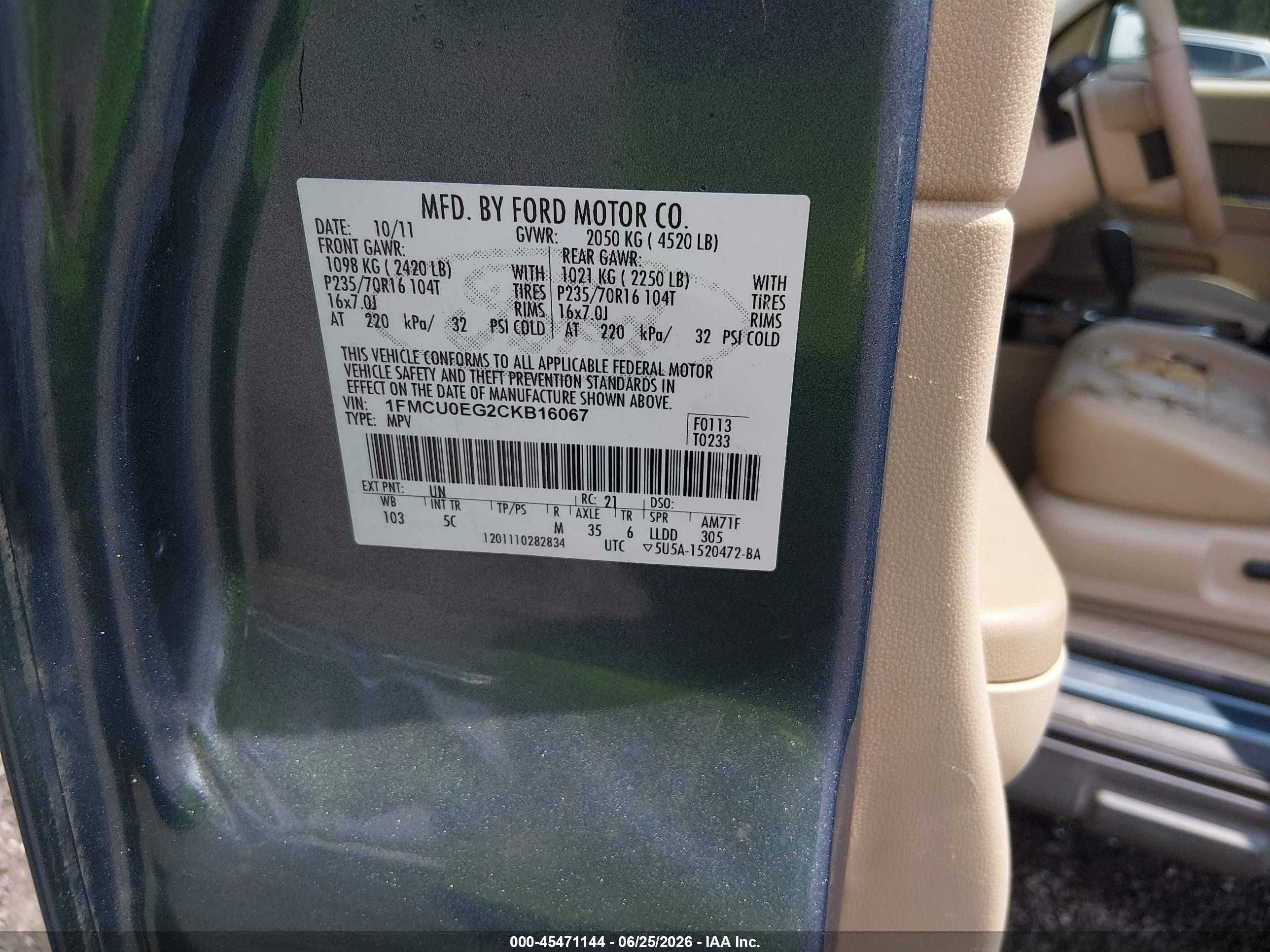 2012 Ford Escape Limited Blue vin: 1FMCU0EG2CKB16067