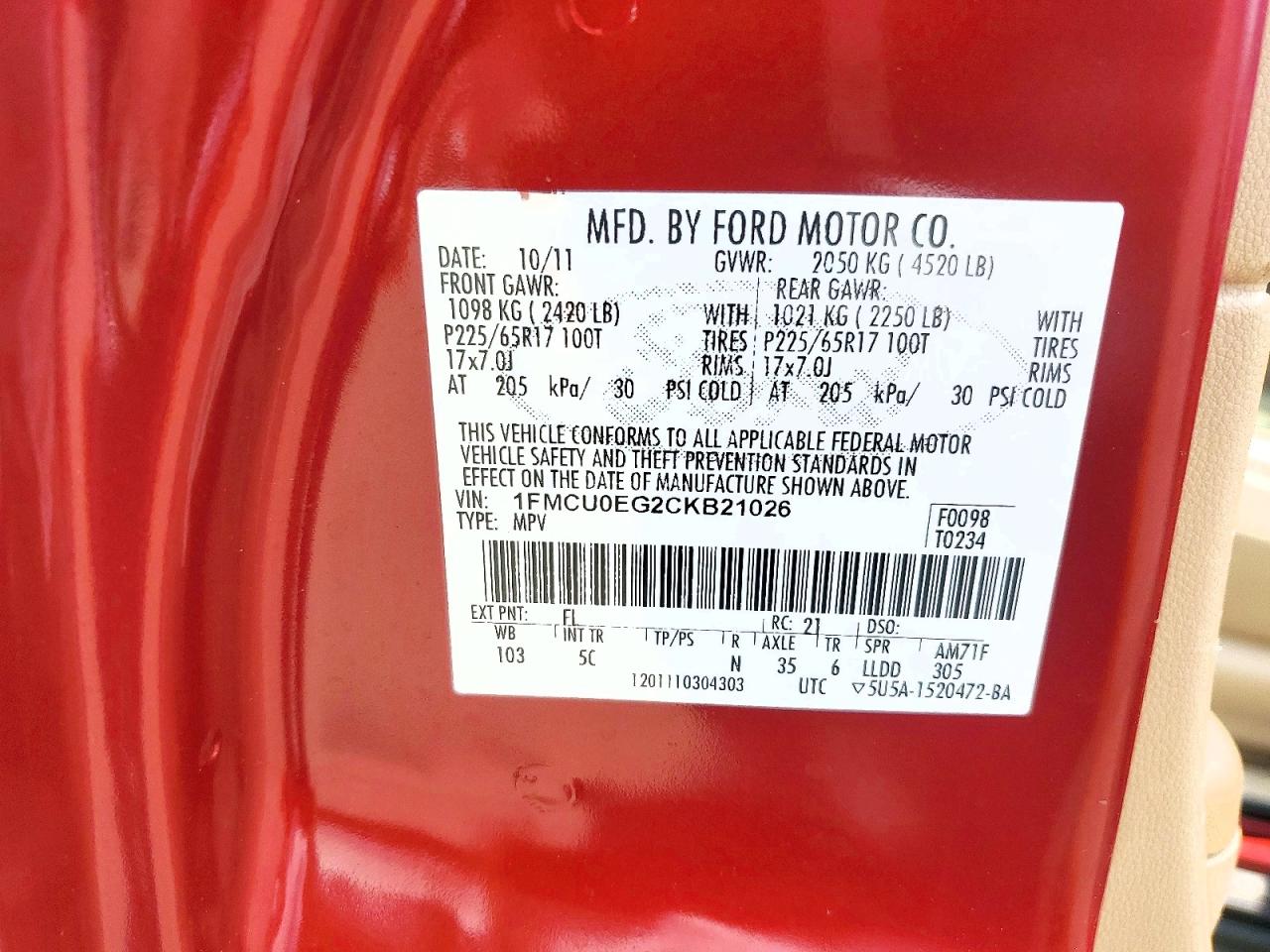 2012 Ford Escape Limited Red vin: 1FMCU0EG2CKB21026