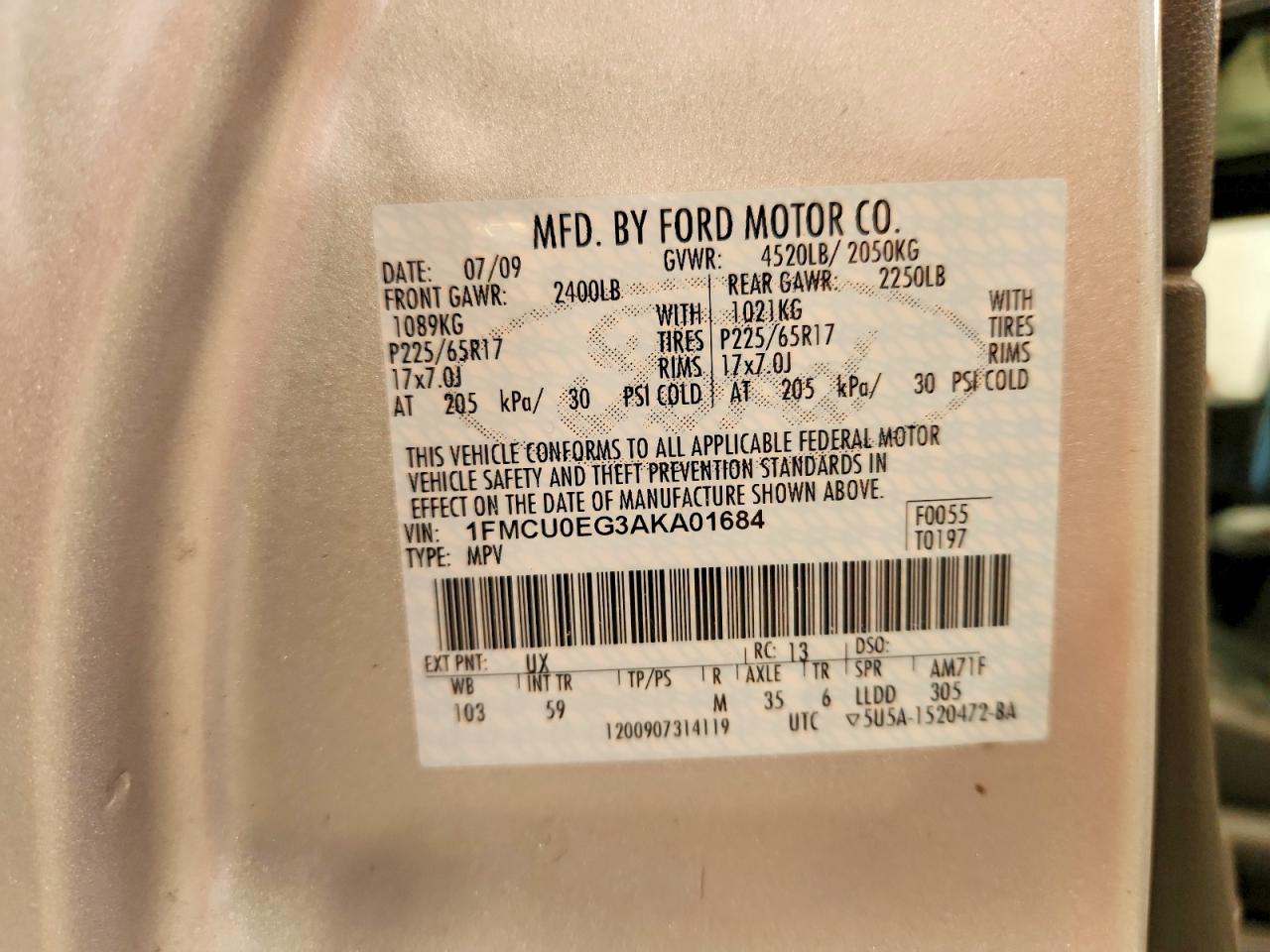 2010 Ford Escape Limited Silver vin: 1FMCU0EG3AKA01684