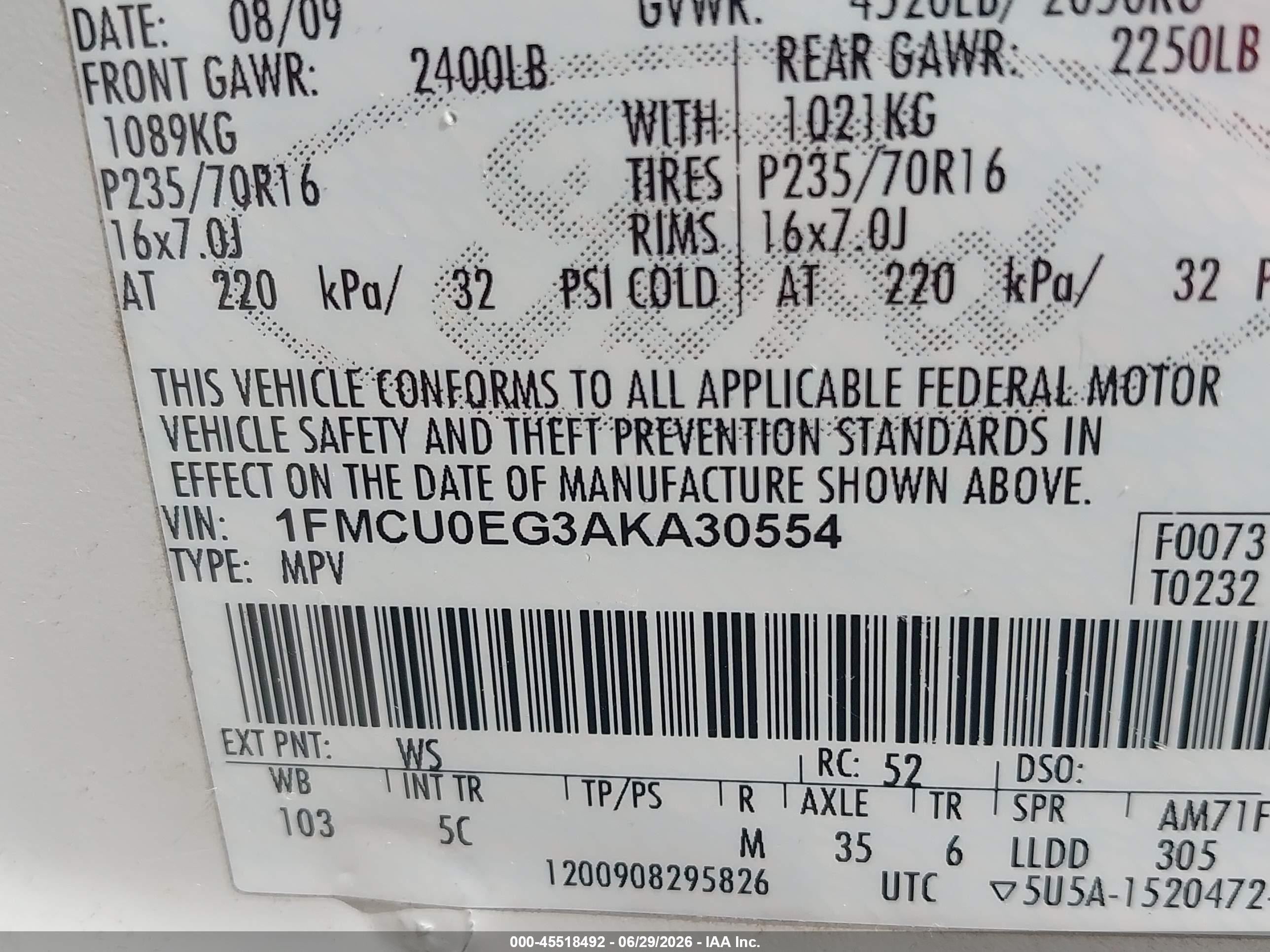 2010 Ford Escape Limited White vin: 1FMCU0EG3AKA30554