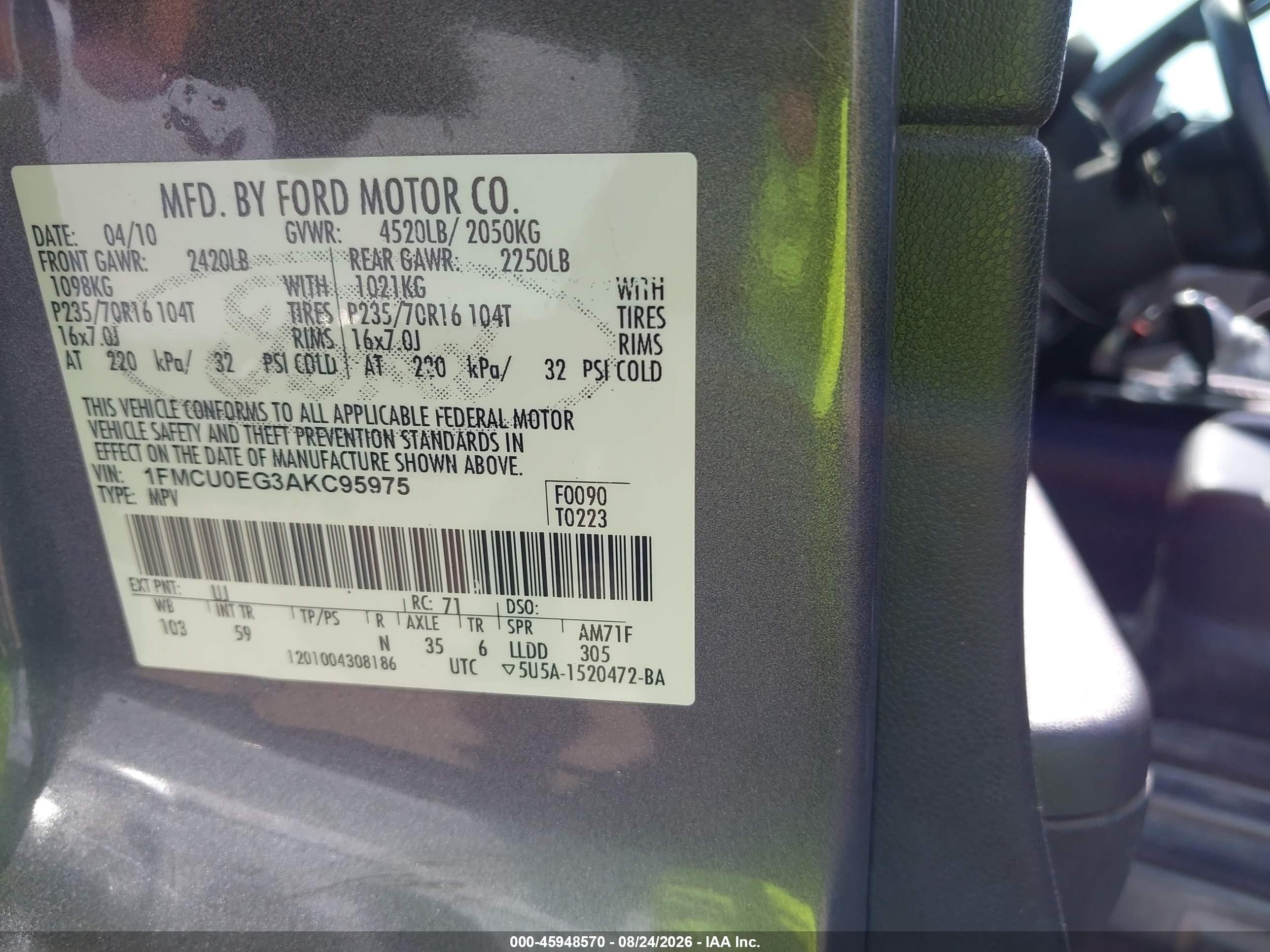 2010 Ford Escape Limited Gray vin: 1FMCU0EG3AKC95975
