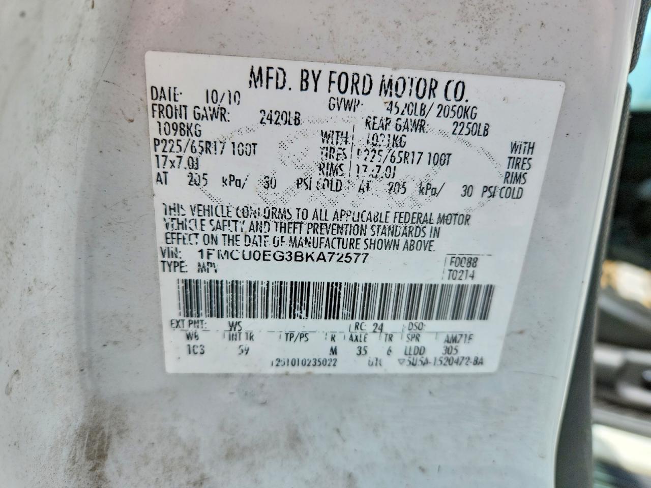 2011 Ford Escape Limited White vin: 1FMCU0EG3BKA72577
