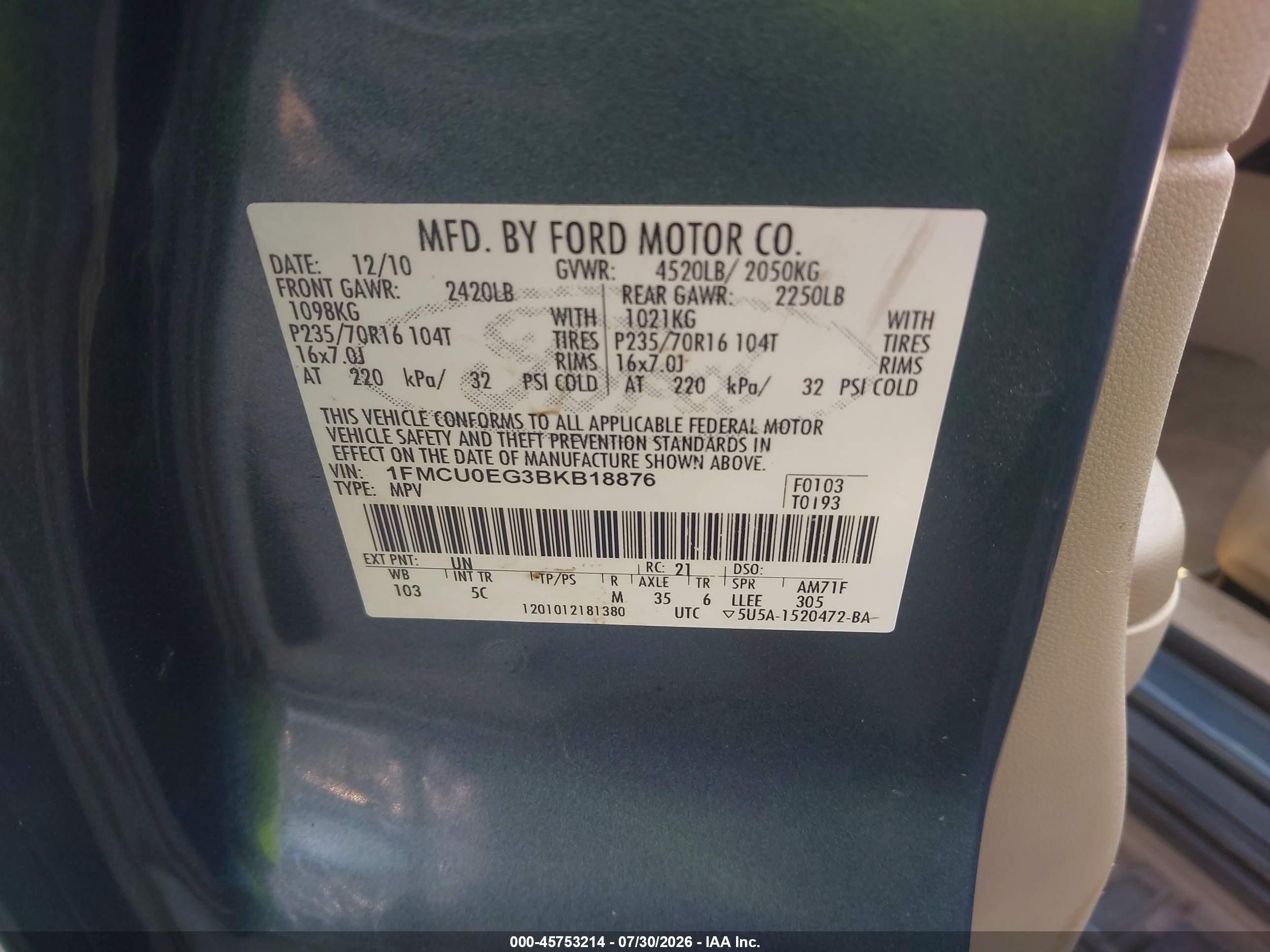 2011 Ford Escape Limited Blue vin: 1FMCU0EG3BKB18876