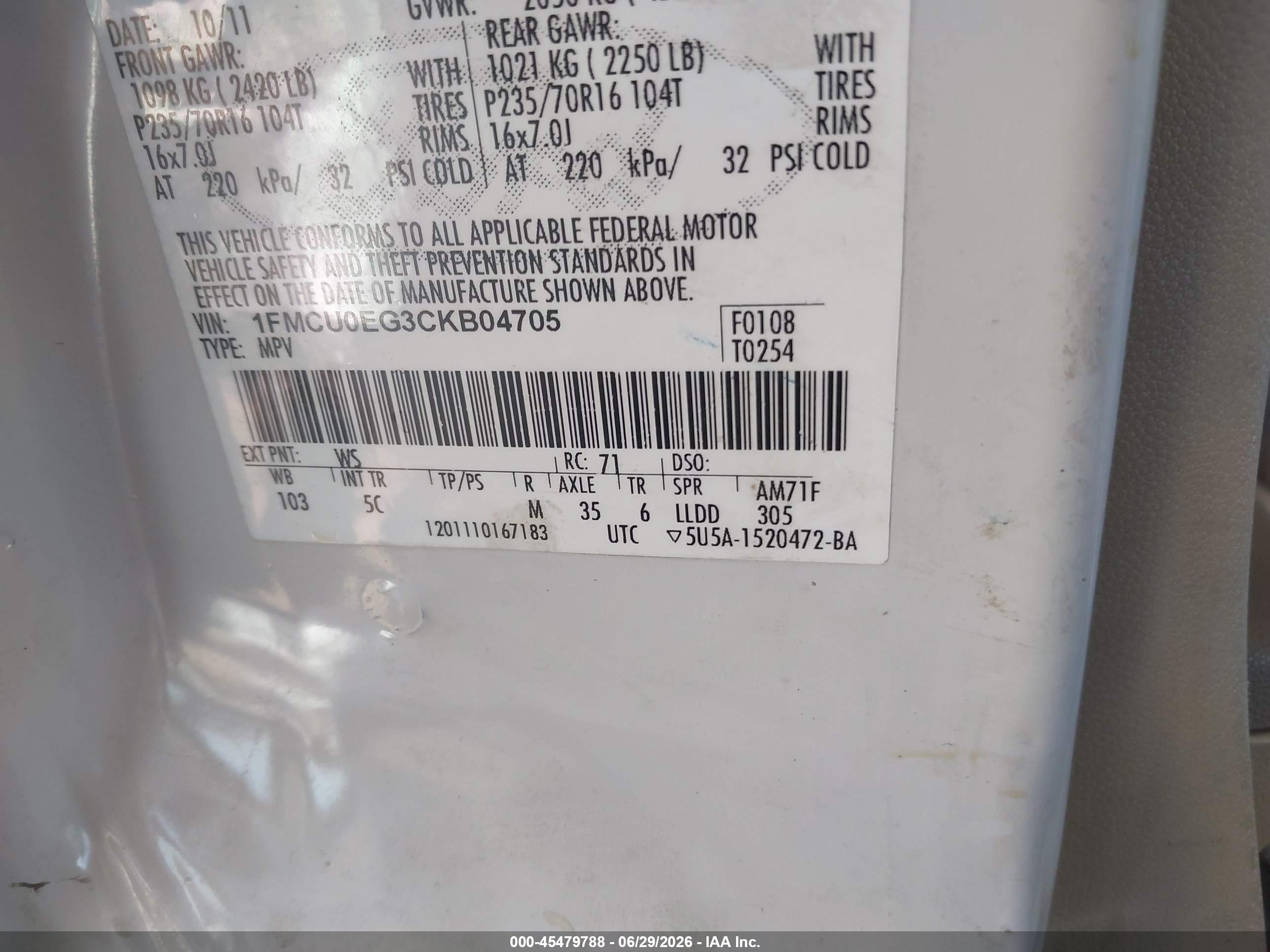 2012 Ford Escape Limited White vin: 1FMCU0EG3CKB04705