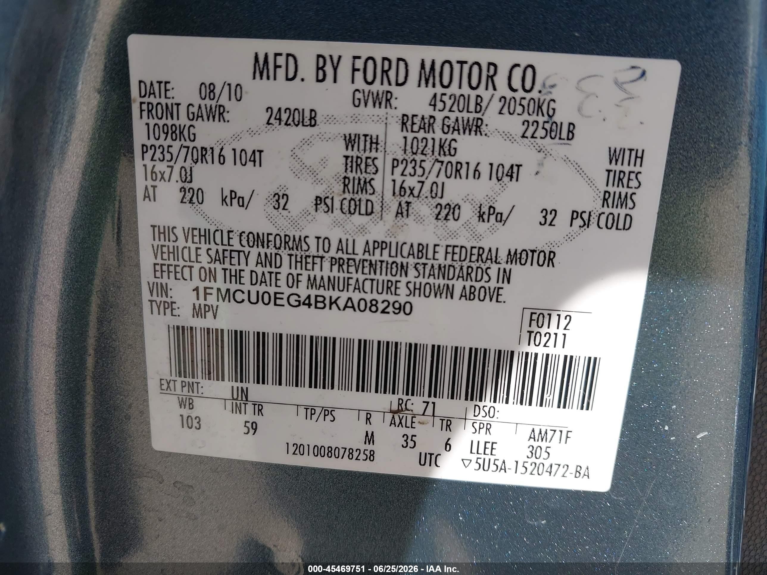 2011 Ford Escape Limited Light Blue vin: 1FMCU0EG4BKA08290