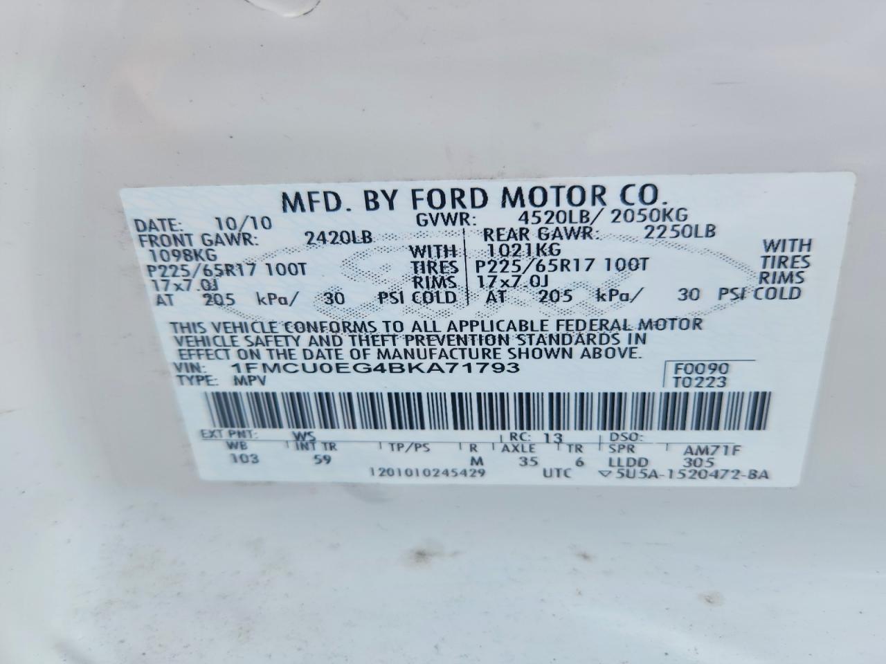 2011 Ford Escape Limited White vin: 1FMCU0EG4BKA71793