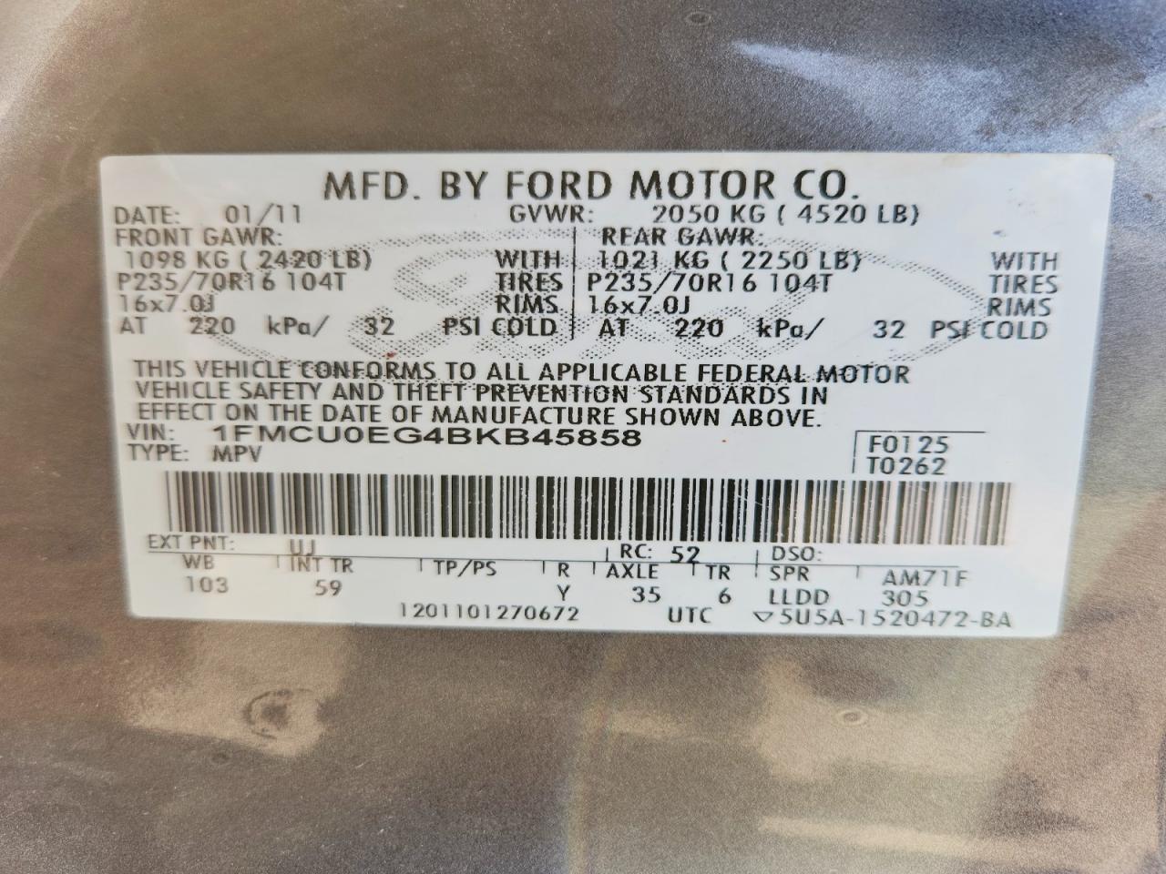 2011 Ford Escape Limited Gray vin: 1FMCU0EG4BKB45858