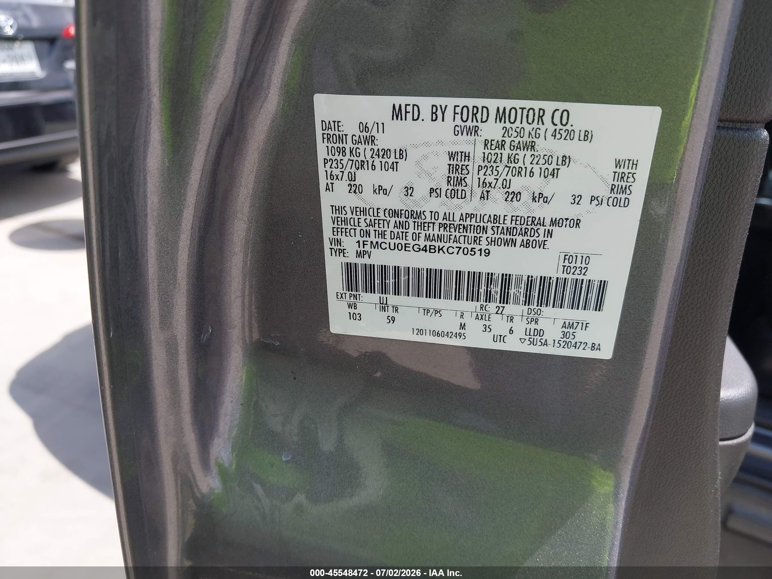2011 Ford Escape Limited Gray vin: 1FMCU0EG4BKC70519
