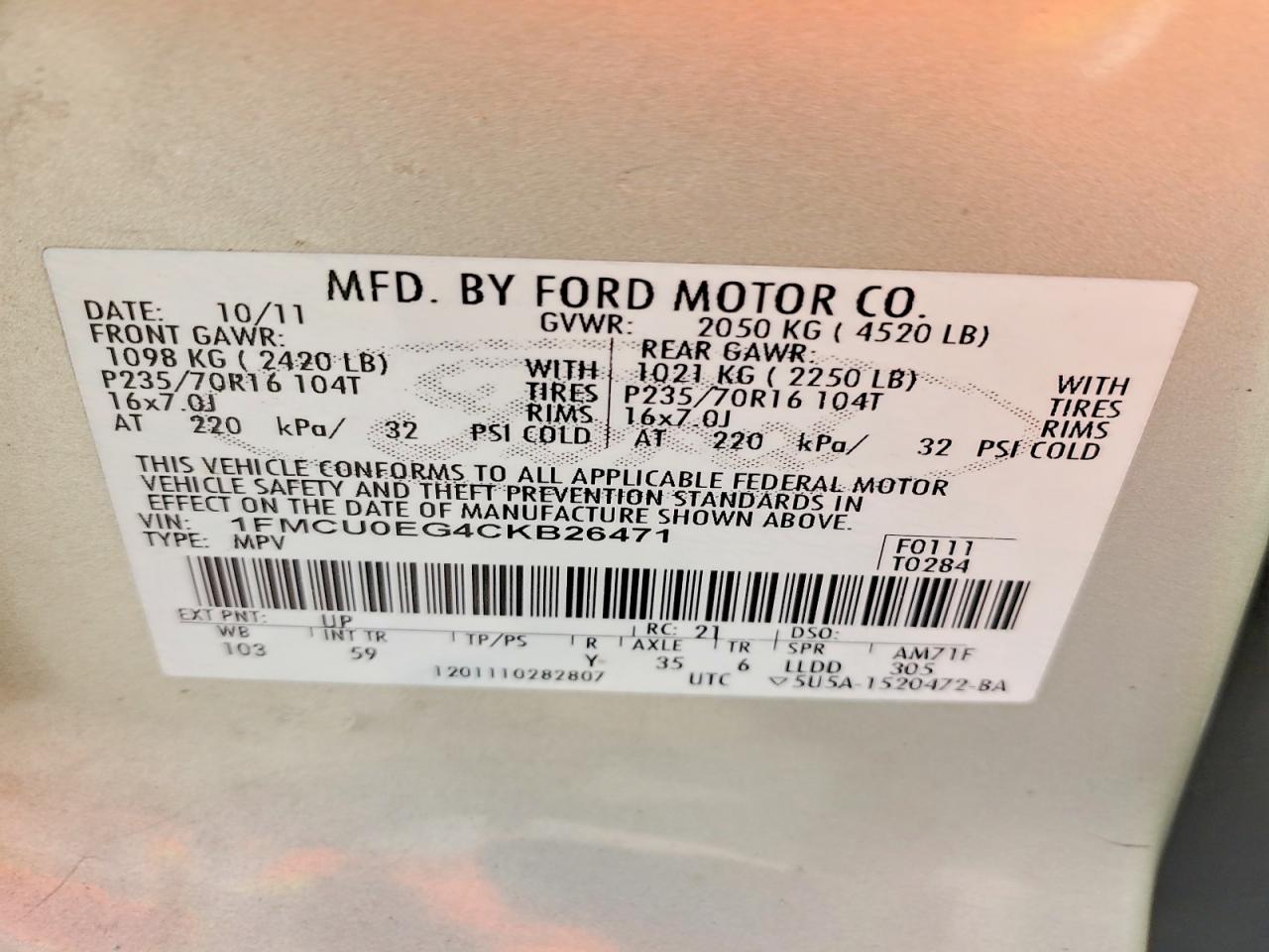 2012 Ford Escape Limited Gold vin: 1FMCU0EG4CKB26471