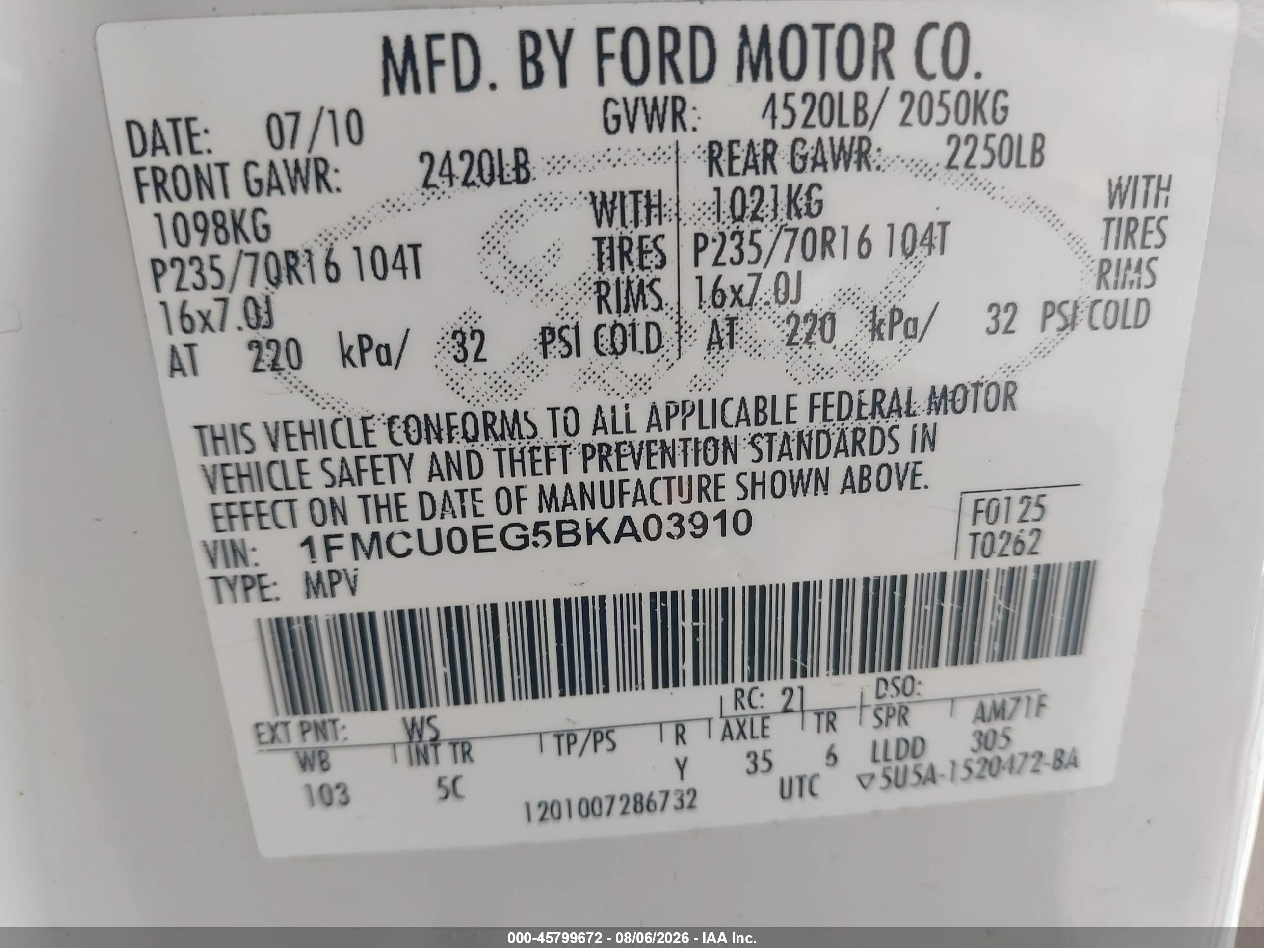 2011 Ford Escape Limited White vin: 1FMCU0EG5BKA03910