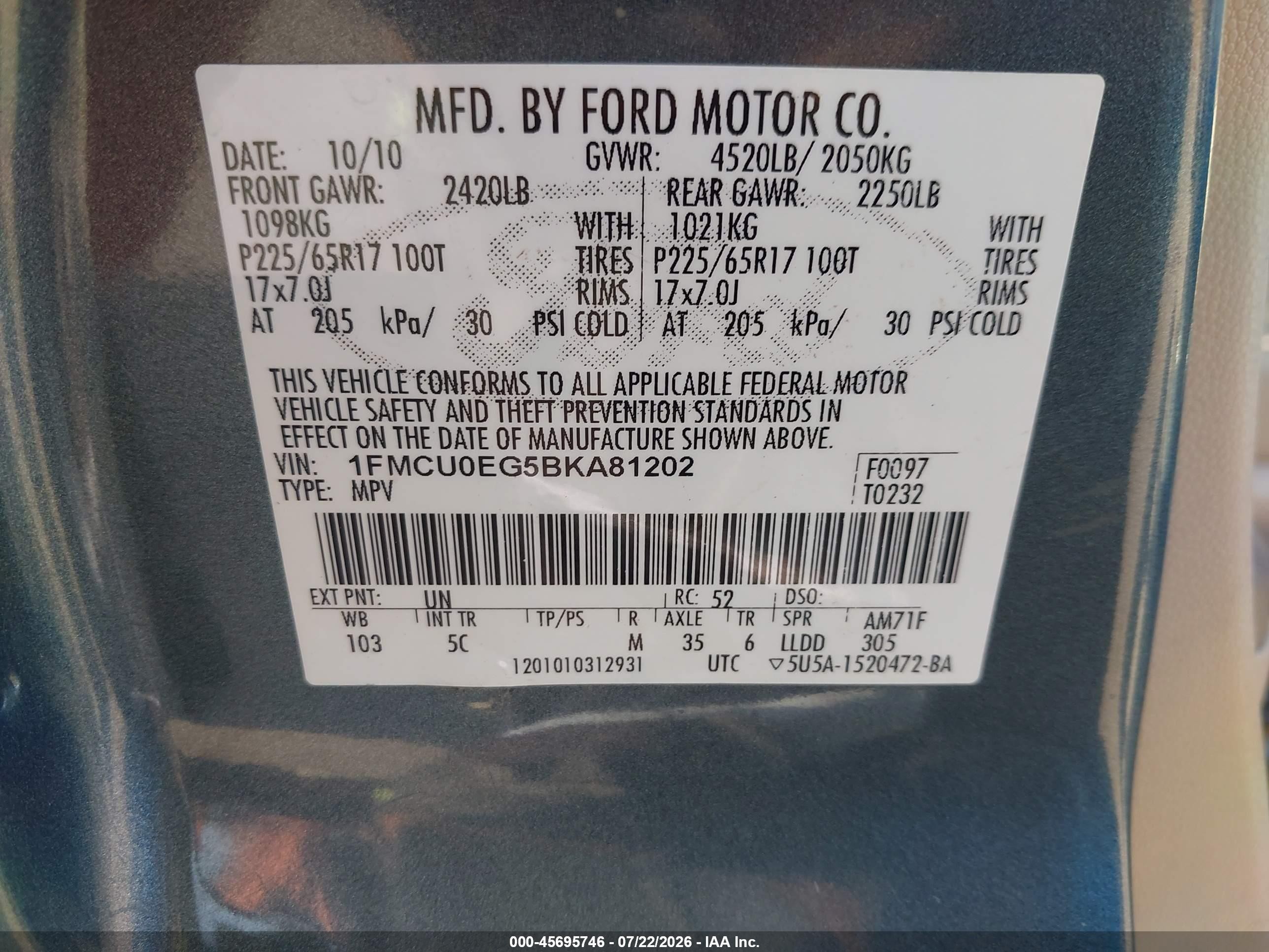 2011 Ford Escape Limited Синий vin: 1FMCU0EG5BKA81202
