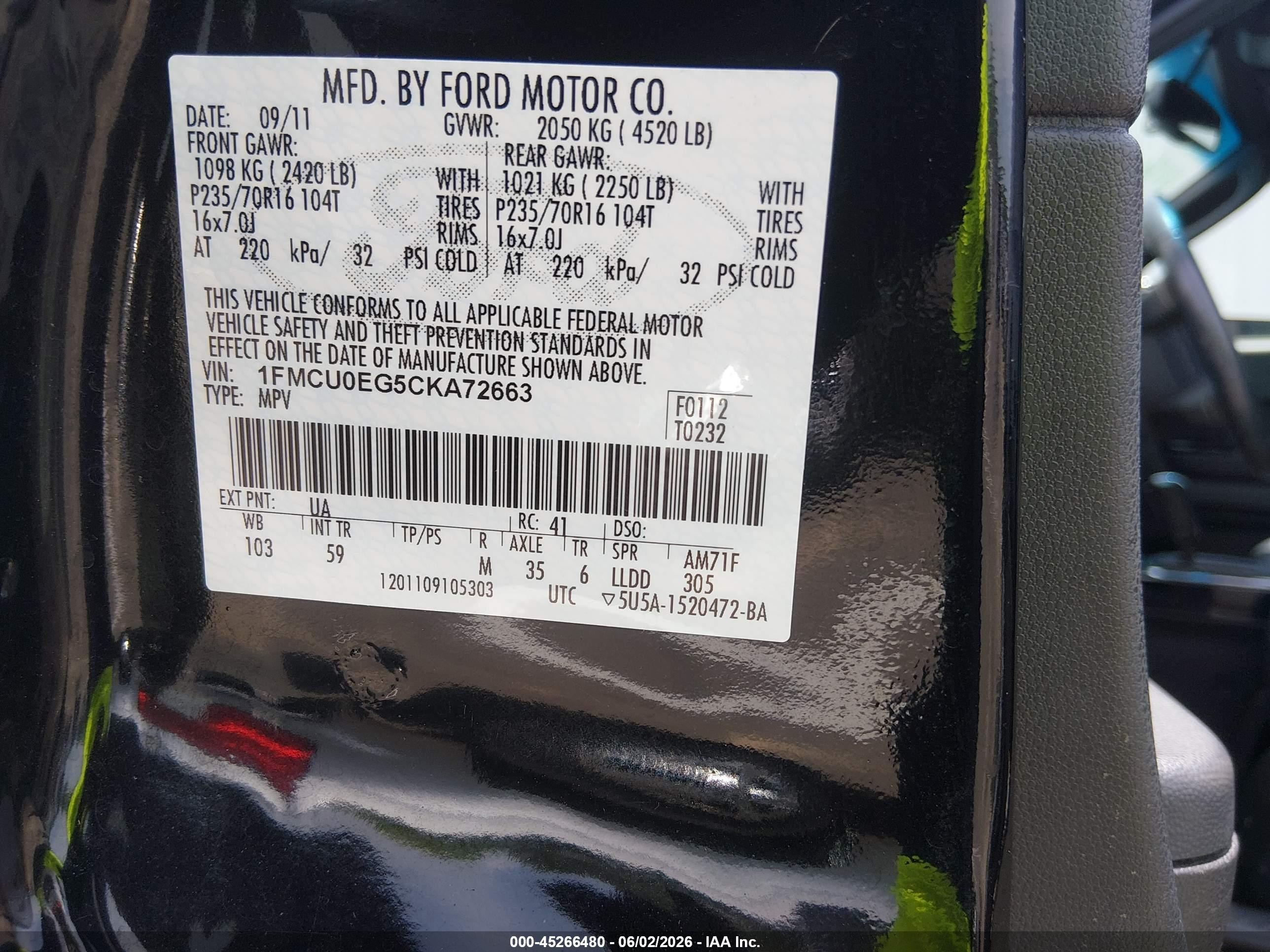 2012 Ford Escape Limited Black vin: 1FMCU0EG5CKA72663