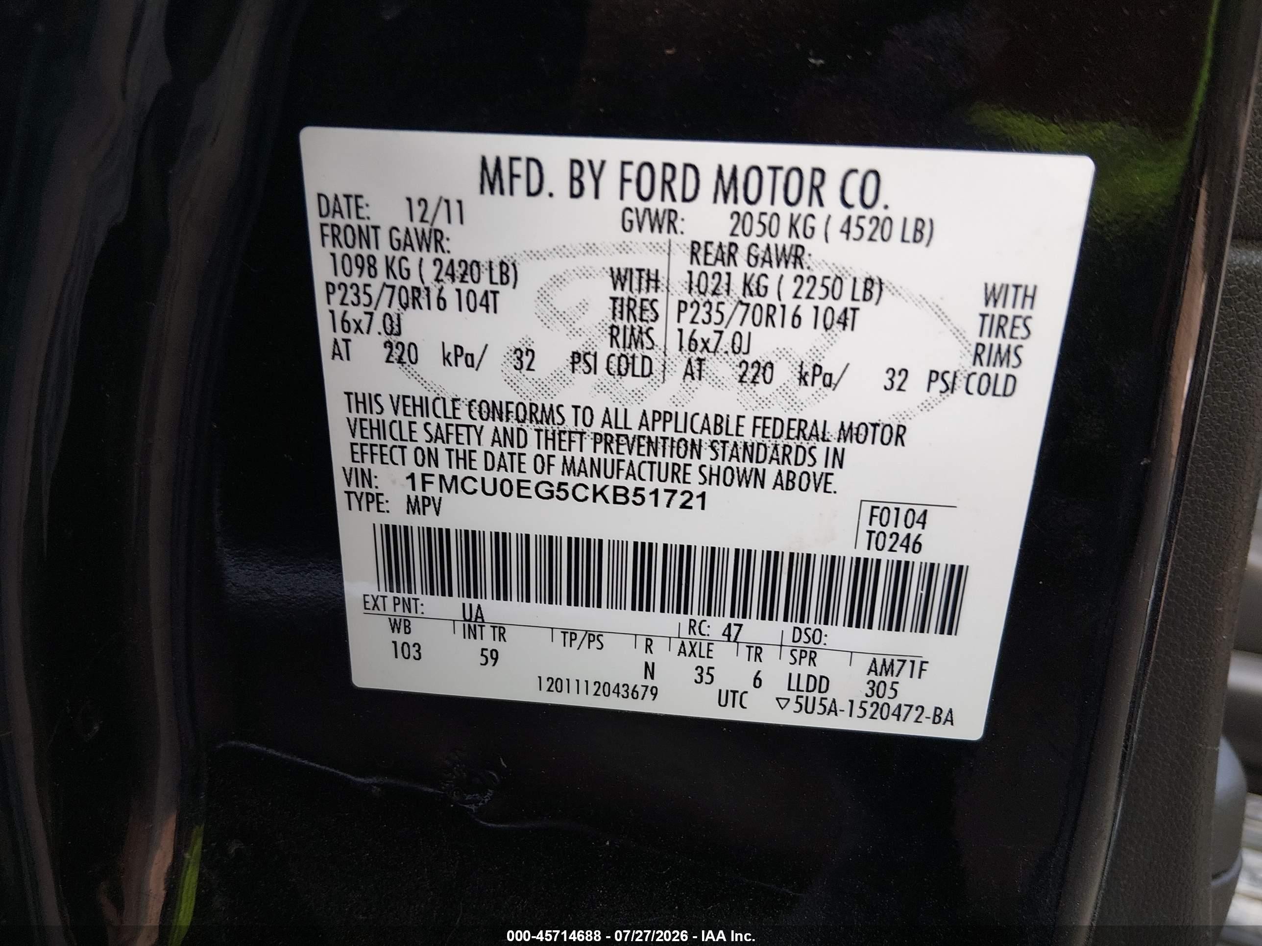 2012 Ford Escape Limited Black vin: 1FMCU0EG5CKB51721