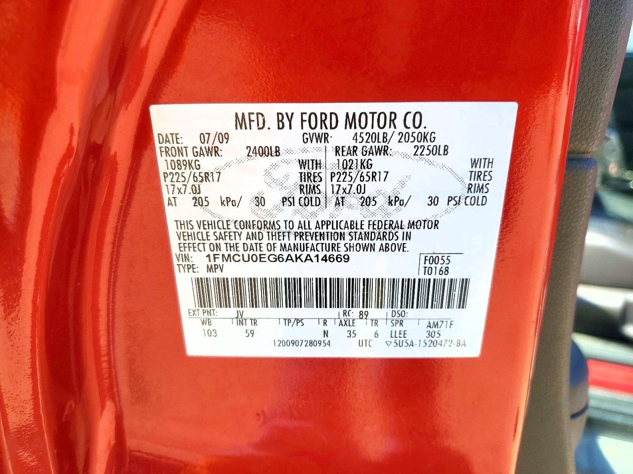 2010 Ford Escape Limited Red vin: 1FMCU0EG6AKA14669
