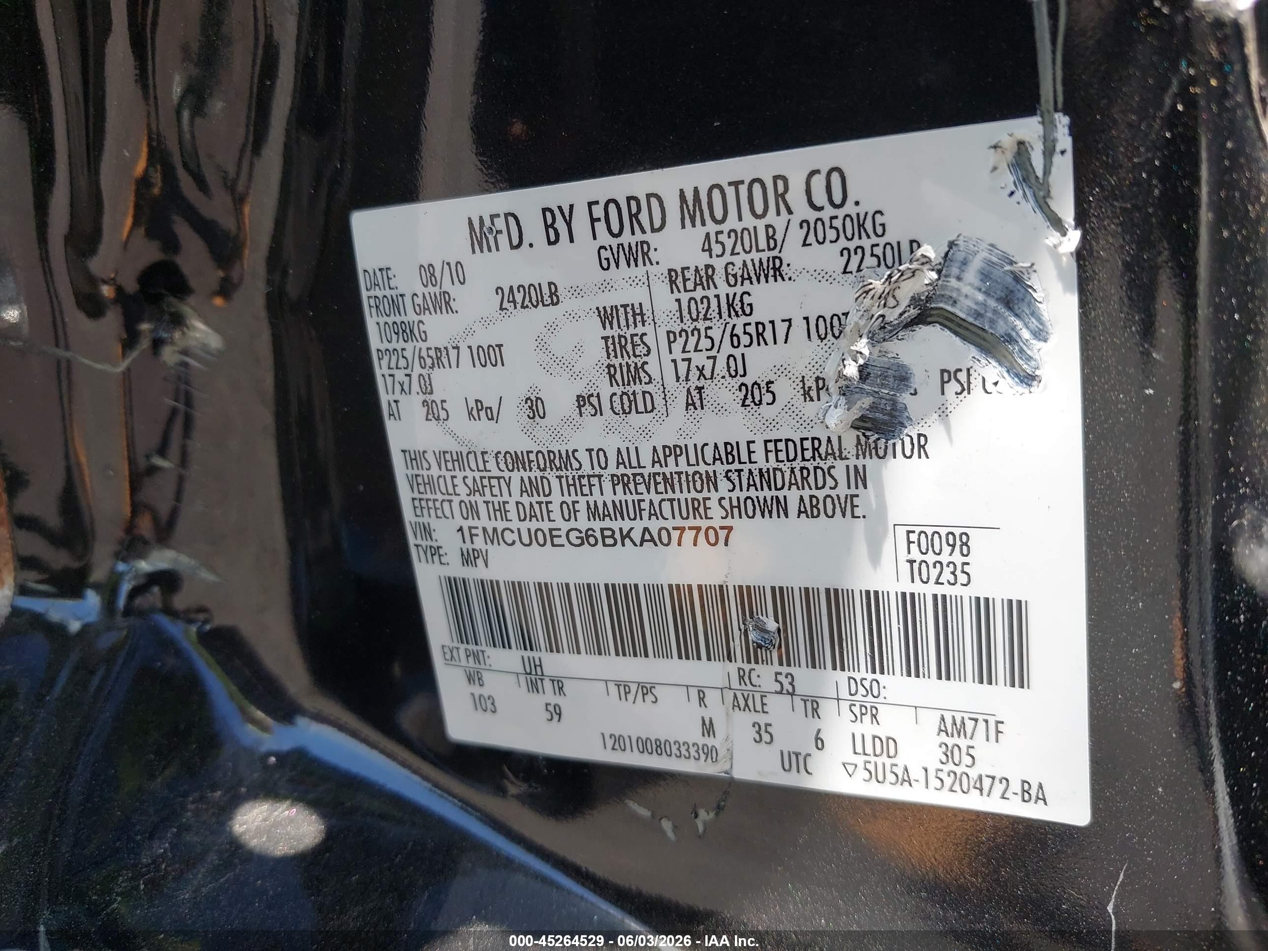 2011 Ford Escape Limited Black vin: 1FMCU0EG6BKA07707