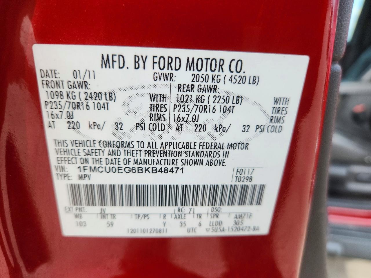 2011 Ford Escape Limited Red vin: 1FMCU0EG6BKB48471