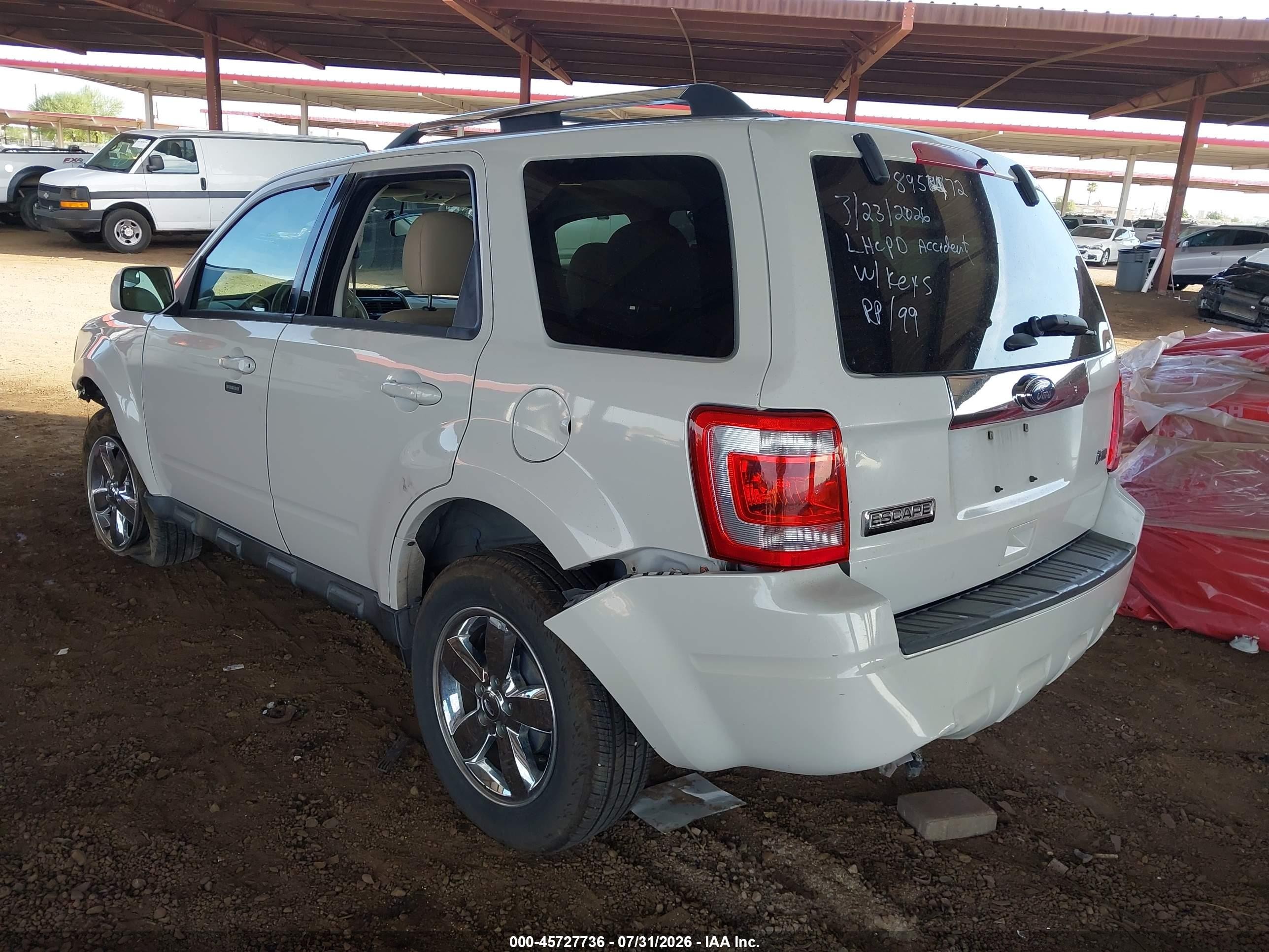 2012 Ford Escape Limited White vin: 1FMCU0EG6CKB31722