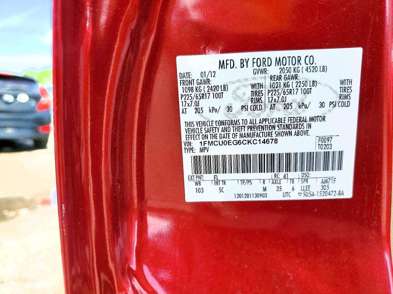 2012 Ford Escape Limited Red vin: 1FMCU0EG6CKC14678