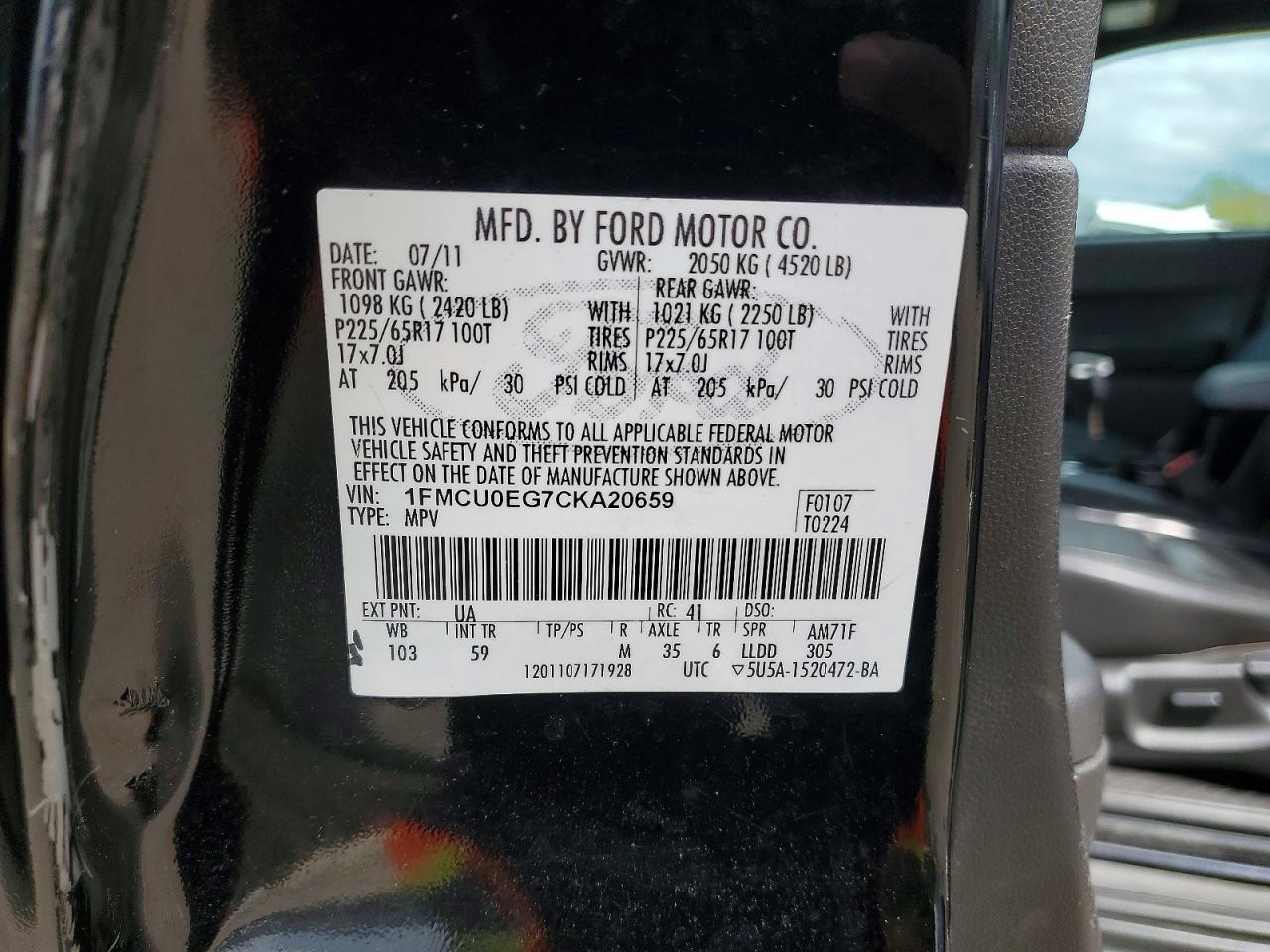 2012 Ford Escape Limited Black vin: 1FMCU0EG7CKA20659