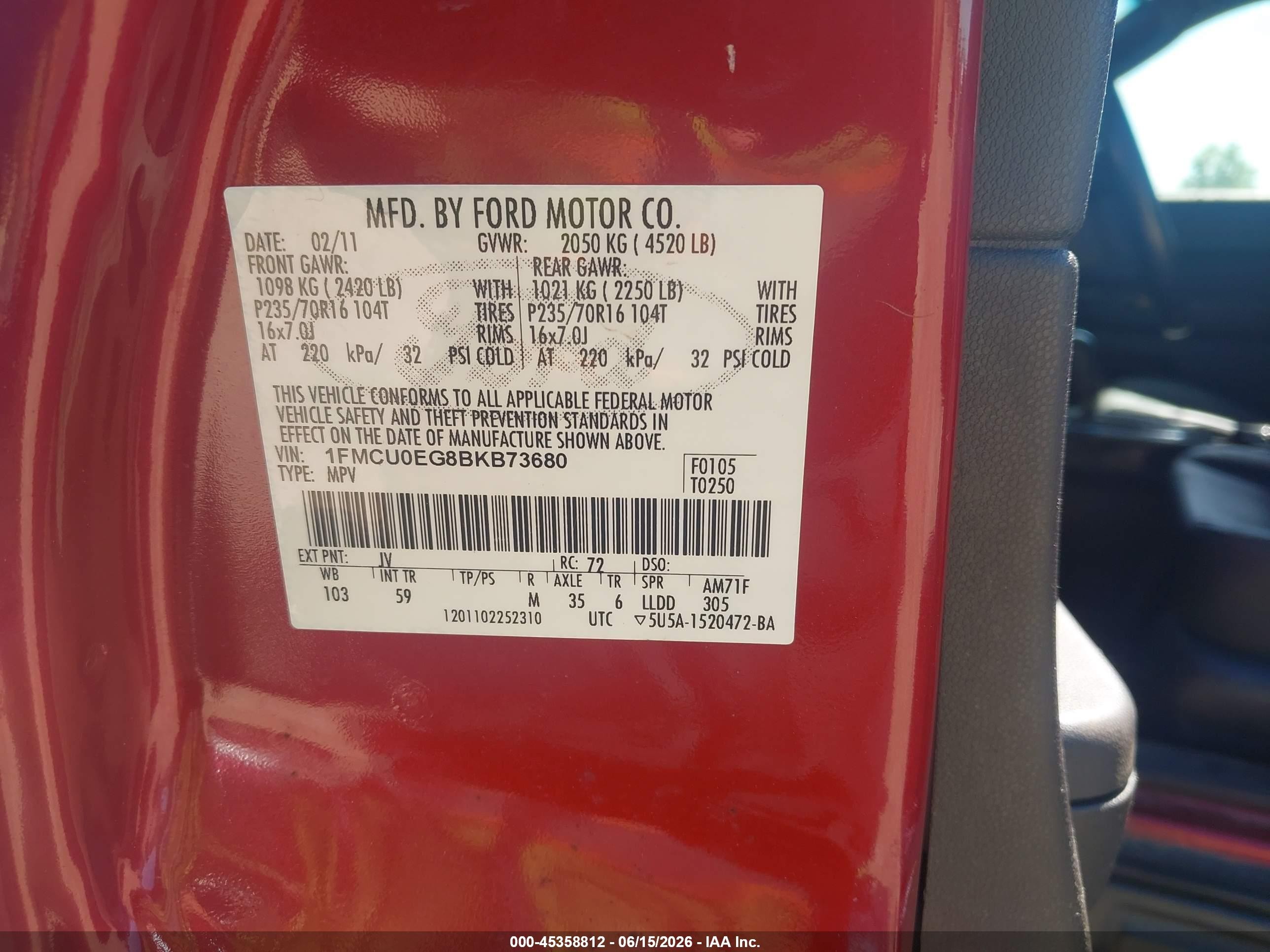 2011 Ford Escape Limited Red vin: 1FMCU0EG8BKB73680