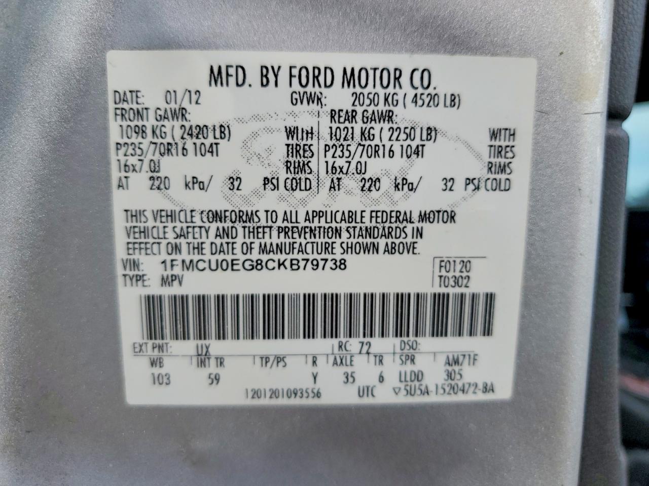 2012 Ford Escape Limited Silver vin: 1FMCU0EG8CKB79738