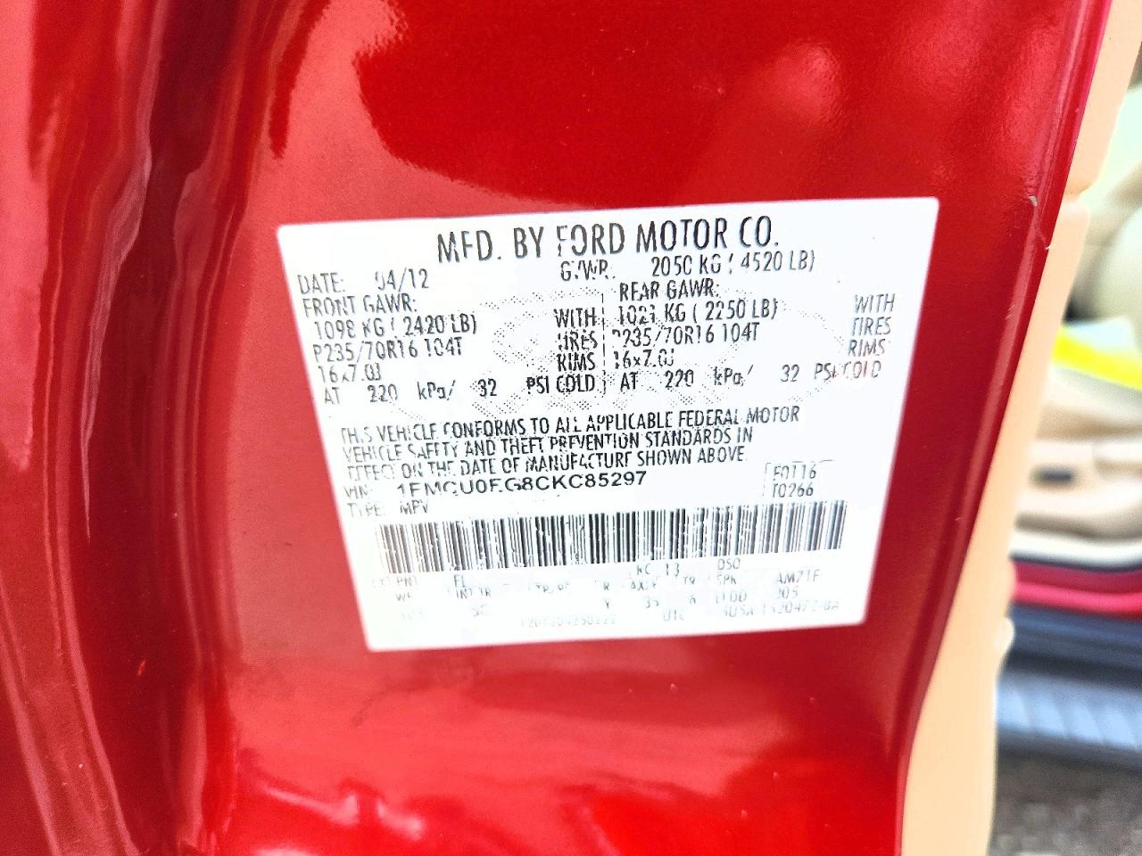 2012 Ford Escape Limited Red vin: 1FMCU0EG8CKC85297