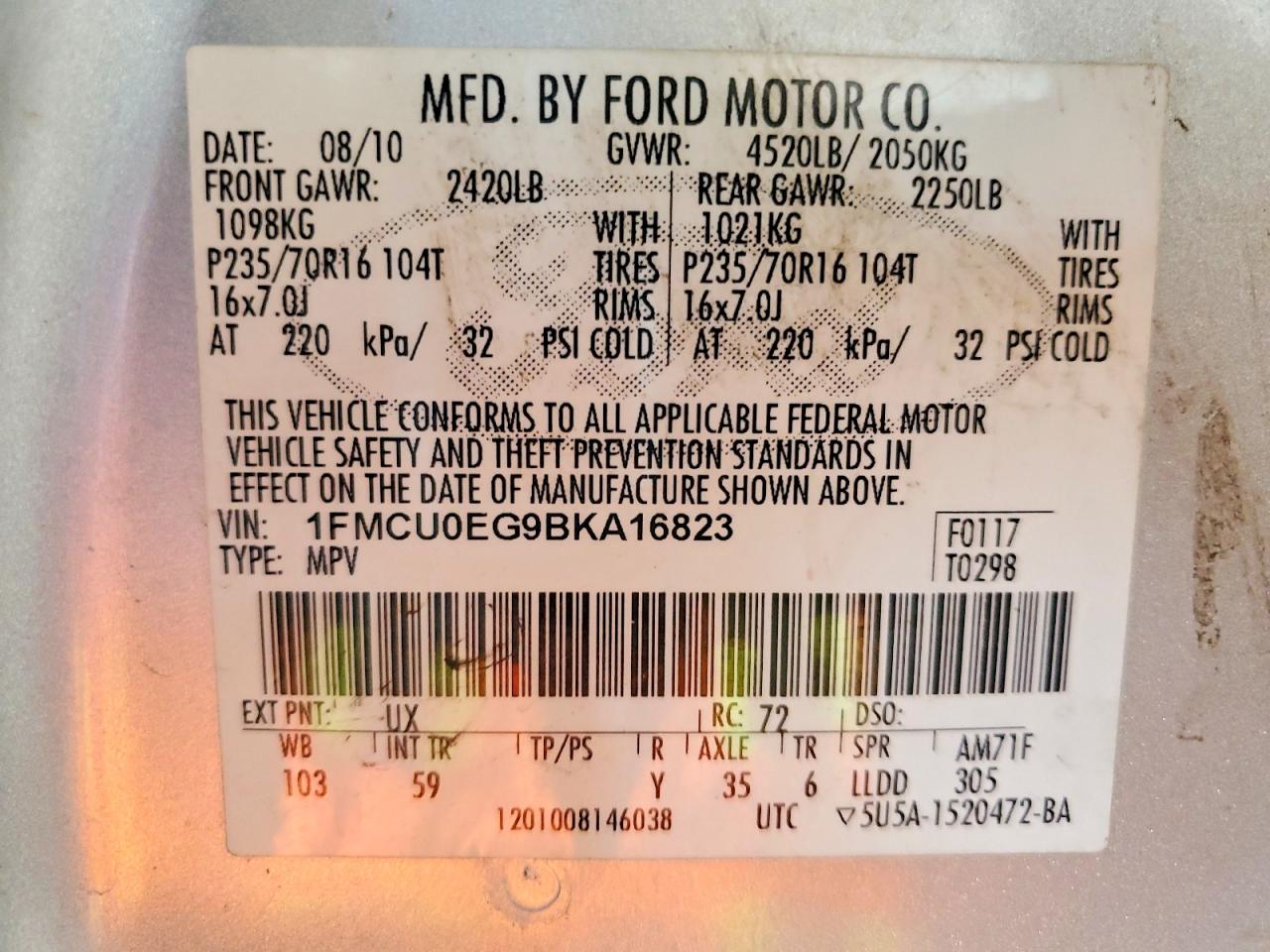 2011 Ford Escape Silver vin: 1FMCU0EG9BKA16823
