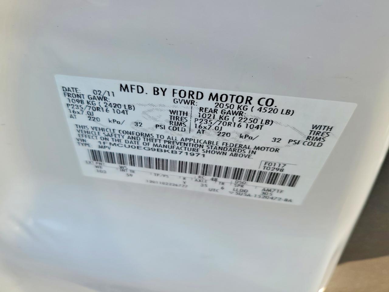2011 Ford Escape Limited White vin: 1FMCU0EG9BKB71971