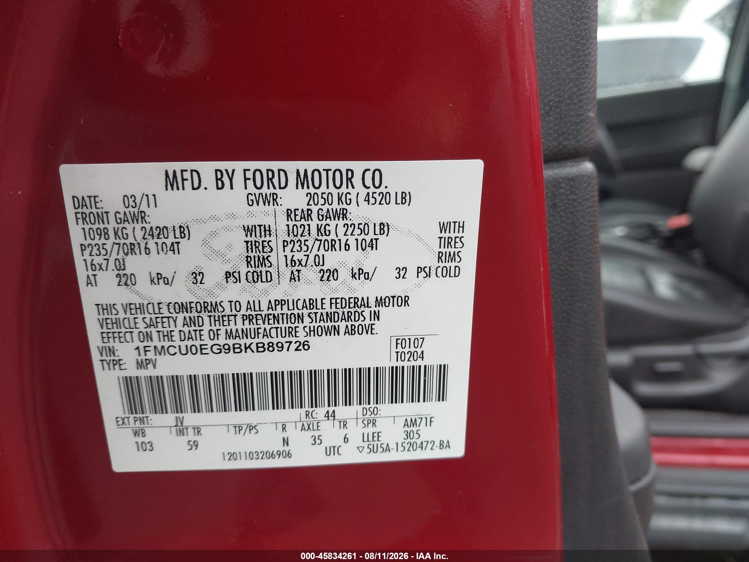2011 Ford Escape Limited Red vin: 1FMCU0EG9BKB89726