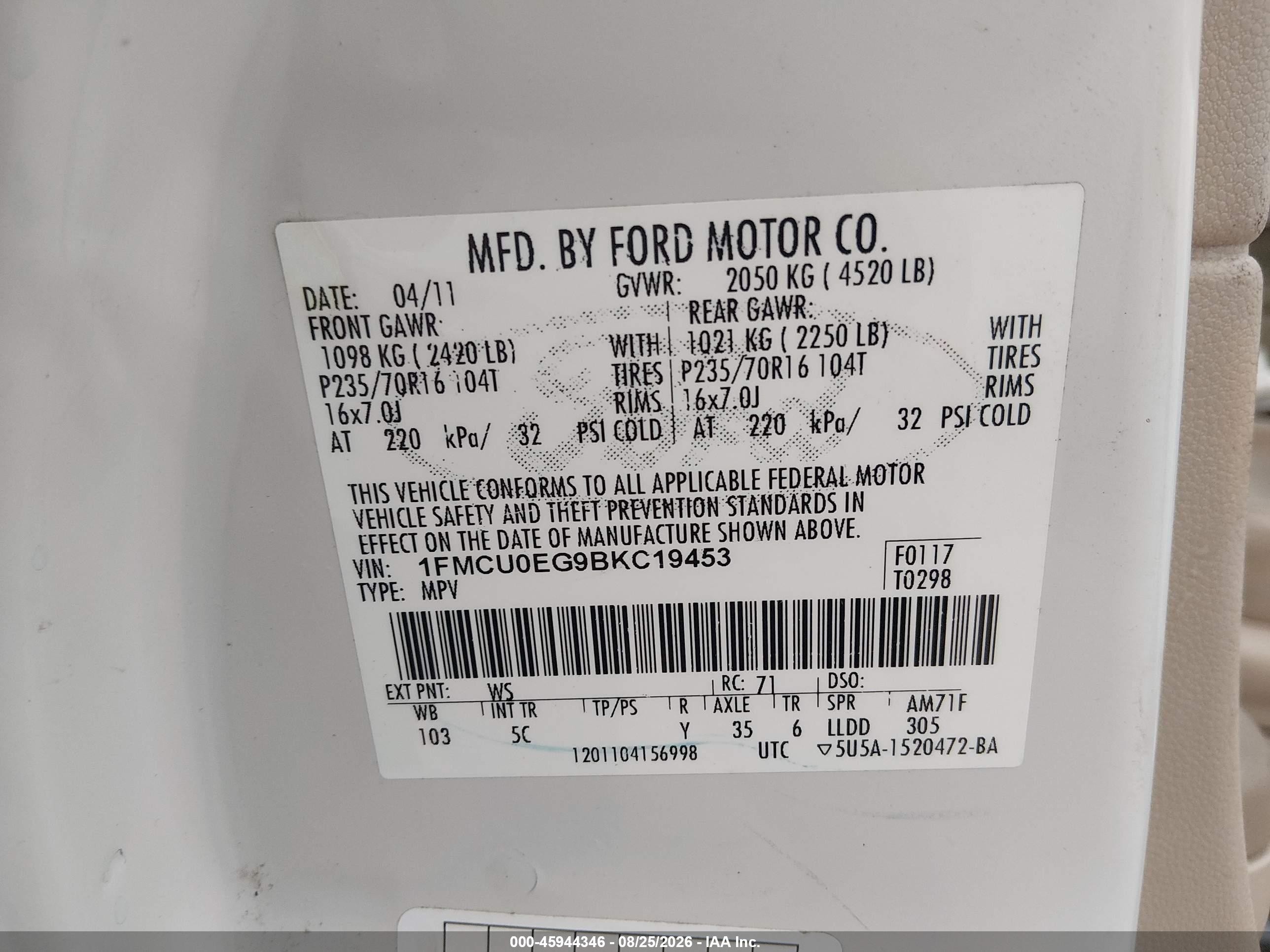 2011 Ford Escape Limited White vin: 1FMCU0EG9BKC19453