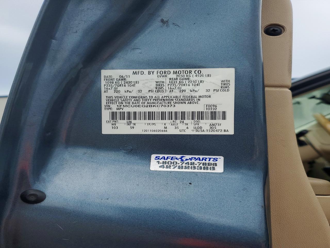 2011 Ford Escape Limited Blue vin: 1FMCU0EG9BKC29044