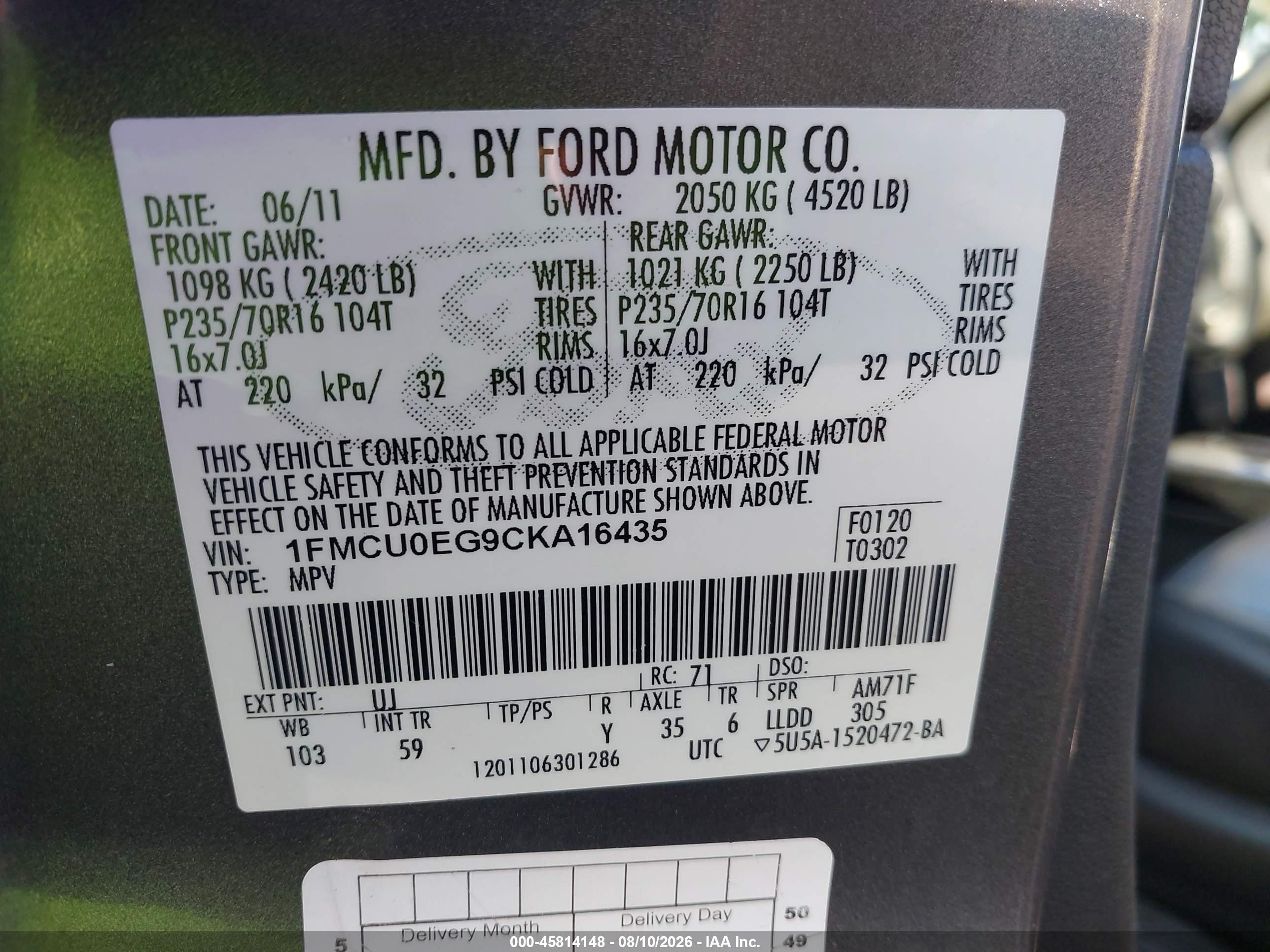 2012 Ford Escape Limited Gray vin: 1FMCU0EG9CKA16435