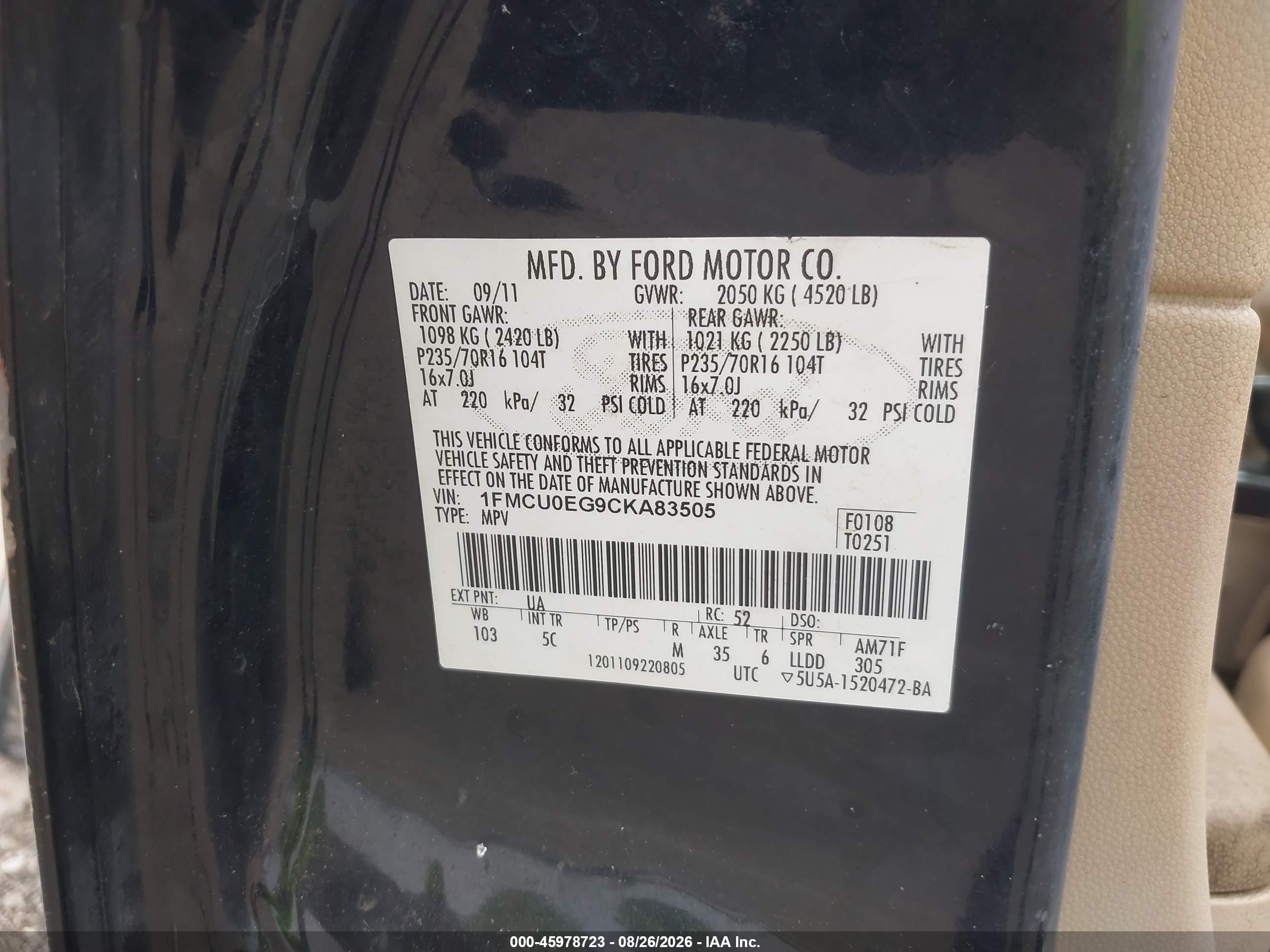 2012 Ford Escape Limited Black vin: 1FMCU0EG9CKA83505