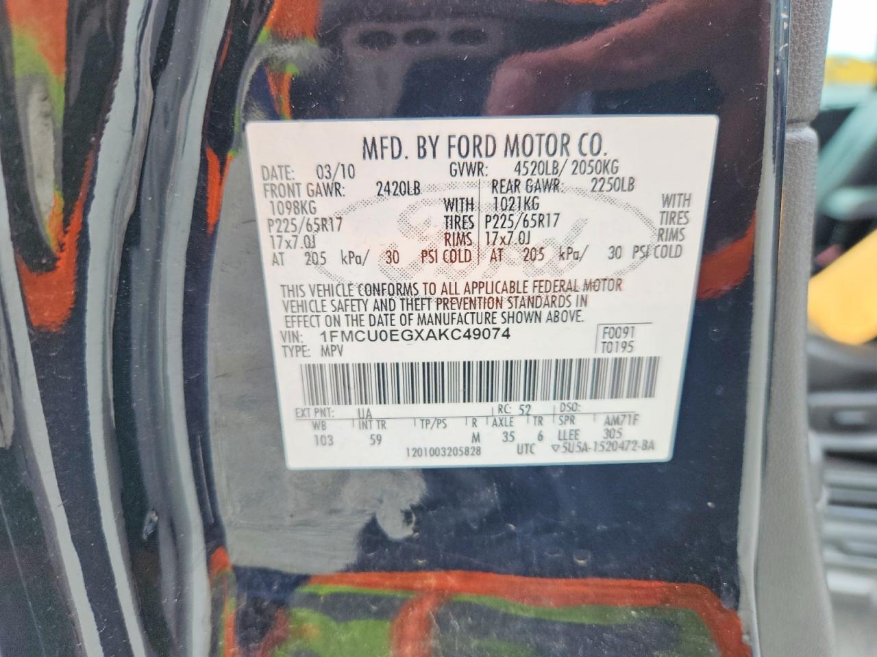 2010 Ford Escape Limited Black vin: 1FMCU0EGXAKC49074