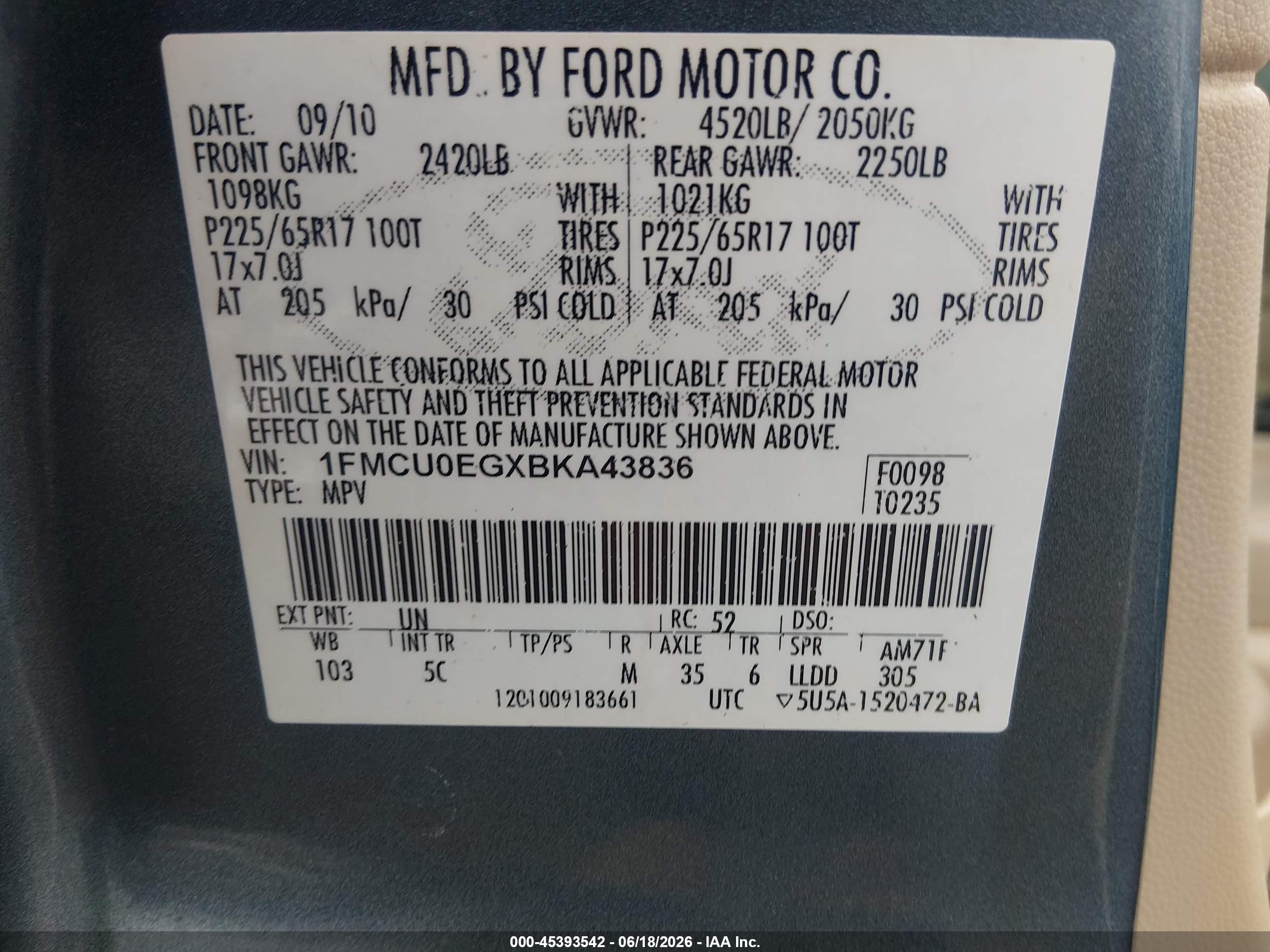 2011 Ford Escape Limited Blue vin: 1FMCU0EGXBKA43836