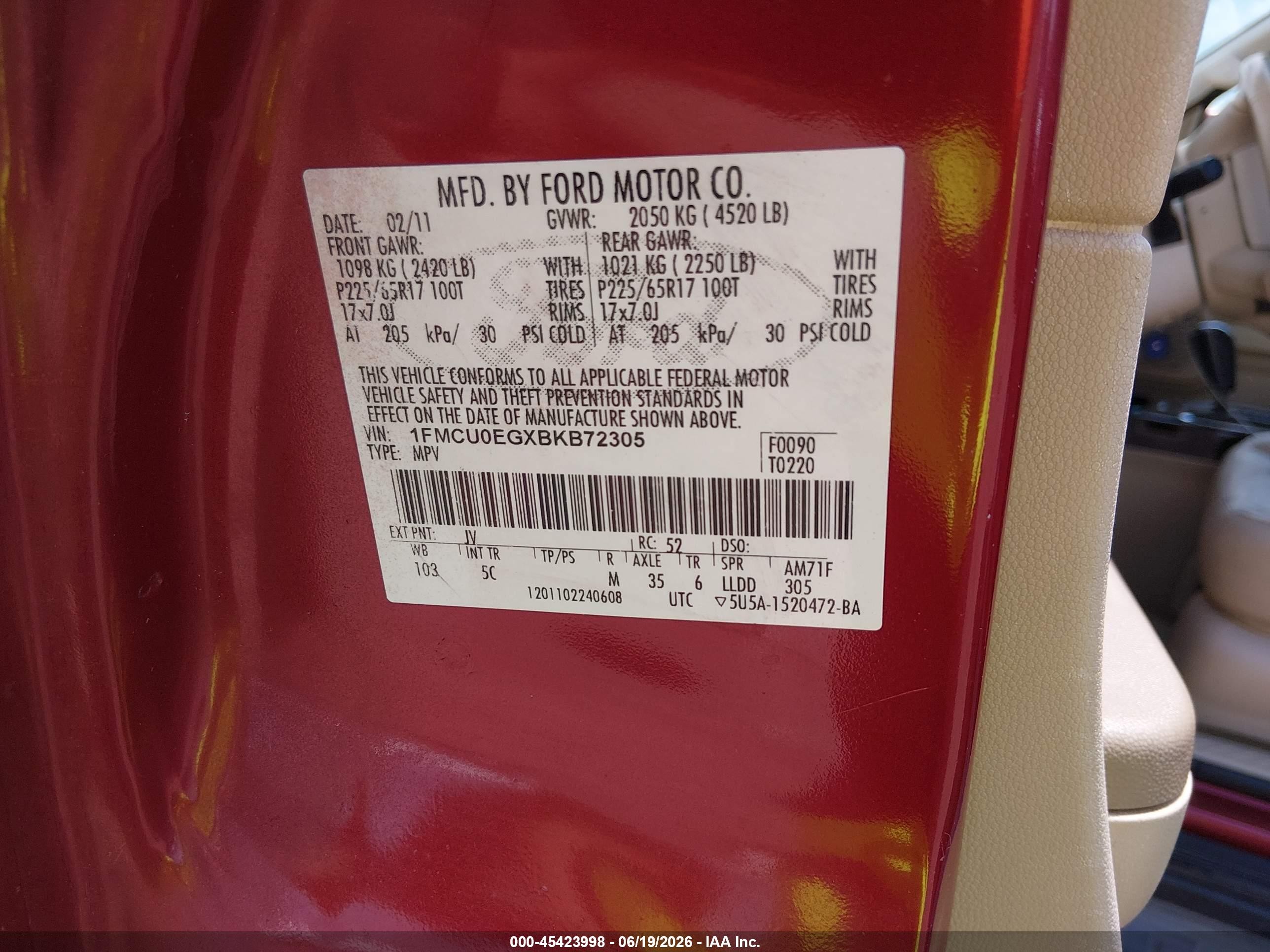 2011 Ford Escape Limited Red vin: 1FMCU0EGXBKB72305