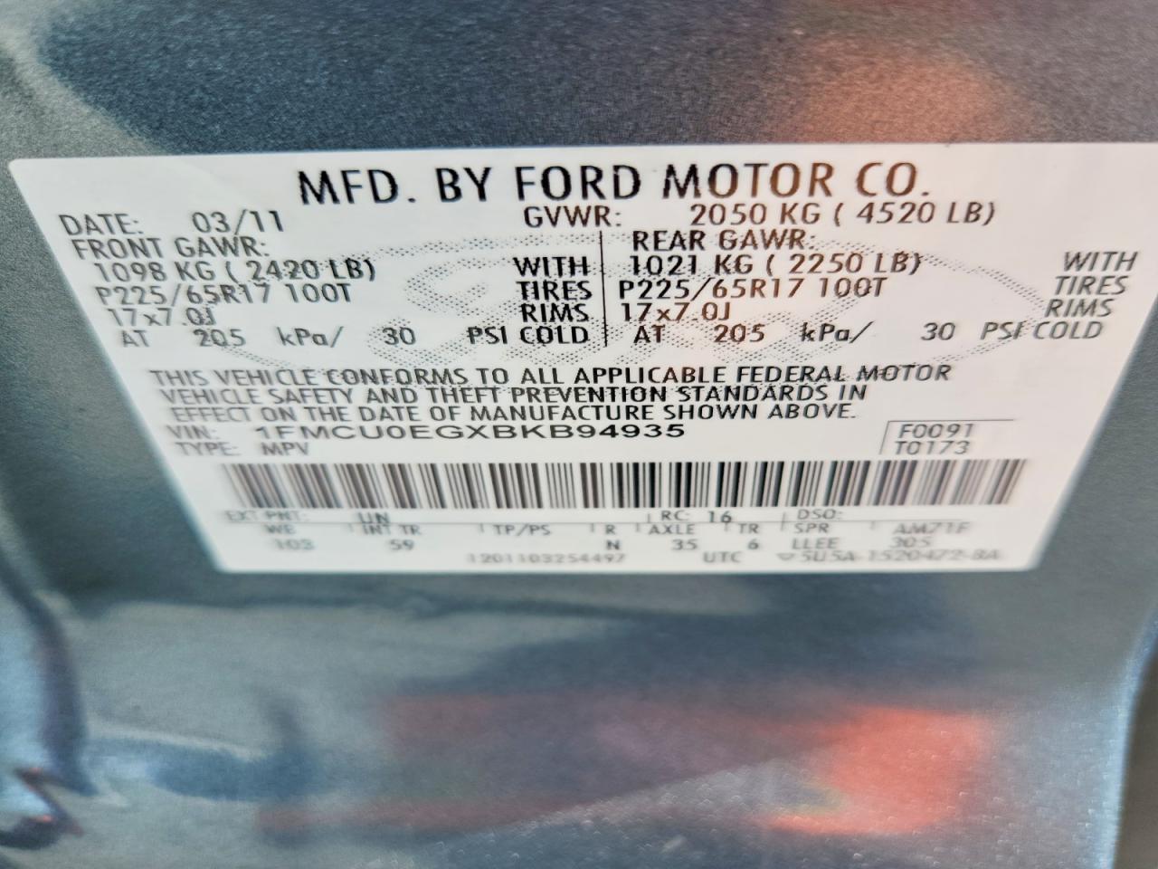 2011 Ford Escape Limited Blue vin: 1FMCU0EGXBKB94935