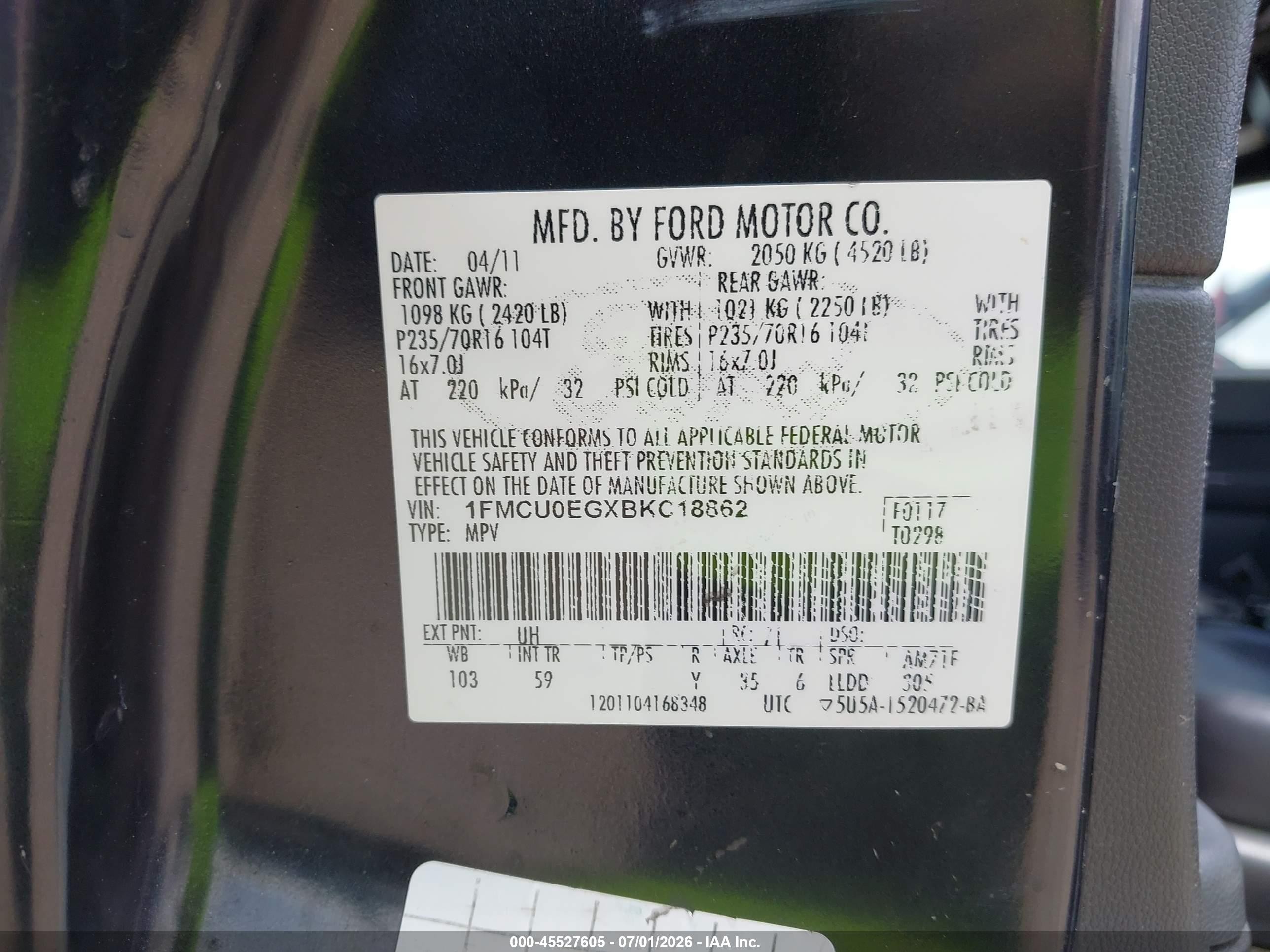 2011 Ford Escape Limited Black vin: 1FMCU0EGXBKC18862