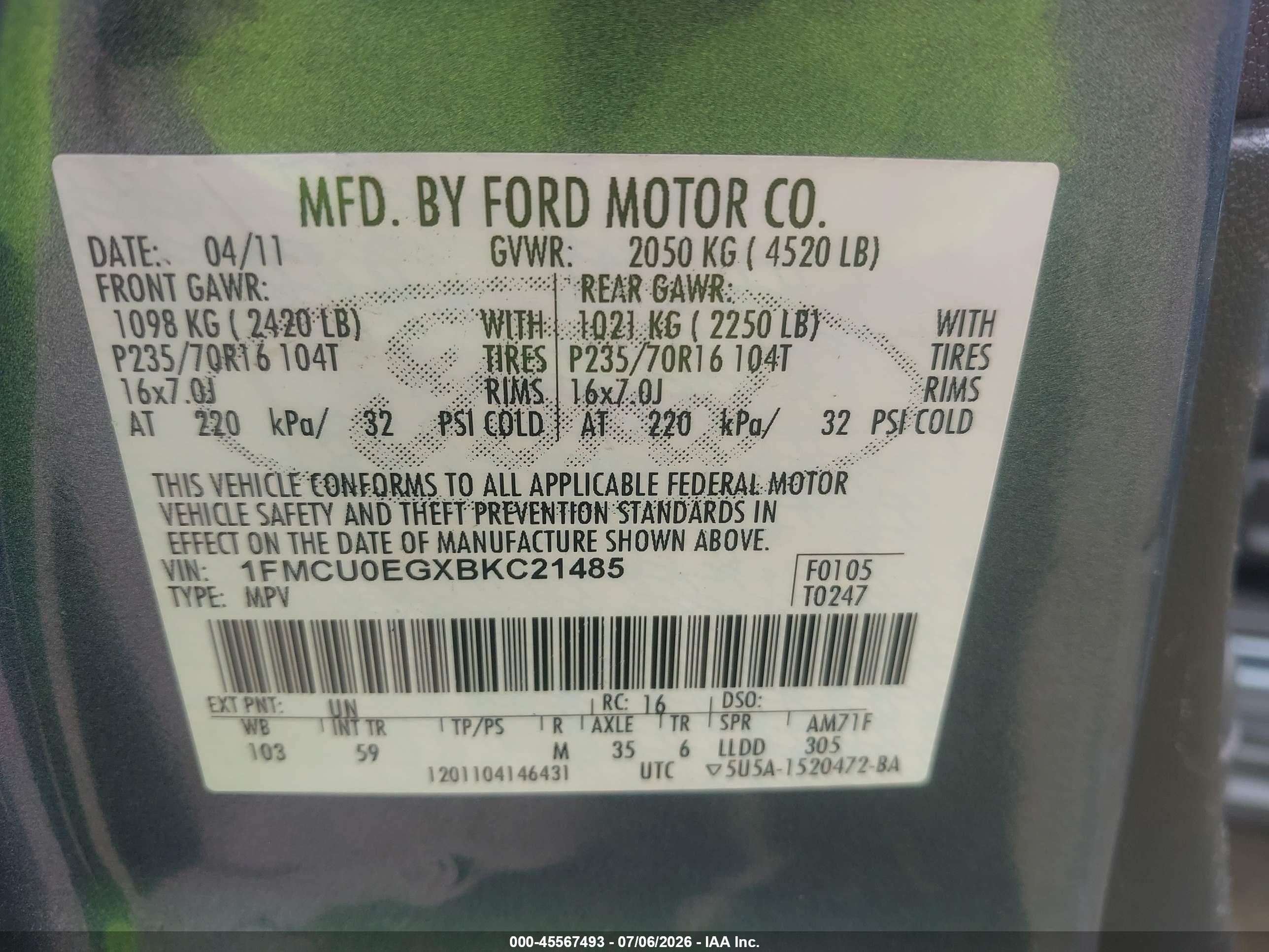 2011 Ford Escape Limited Blue vin: 1FMCU0EGXBKC21485