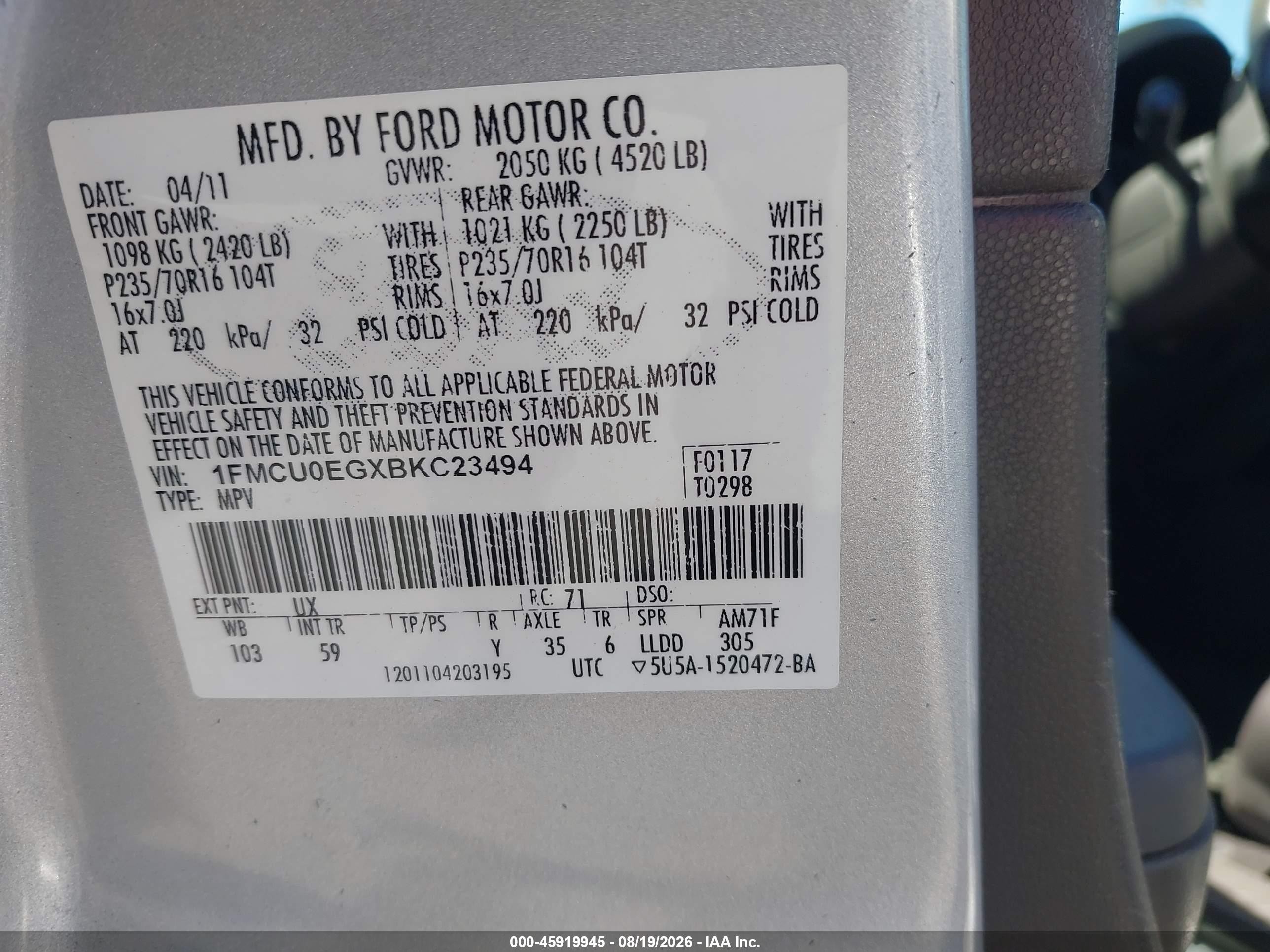 2011 Ford Escape Limited Silver vin: 1FMCU0EGXBKC23494