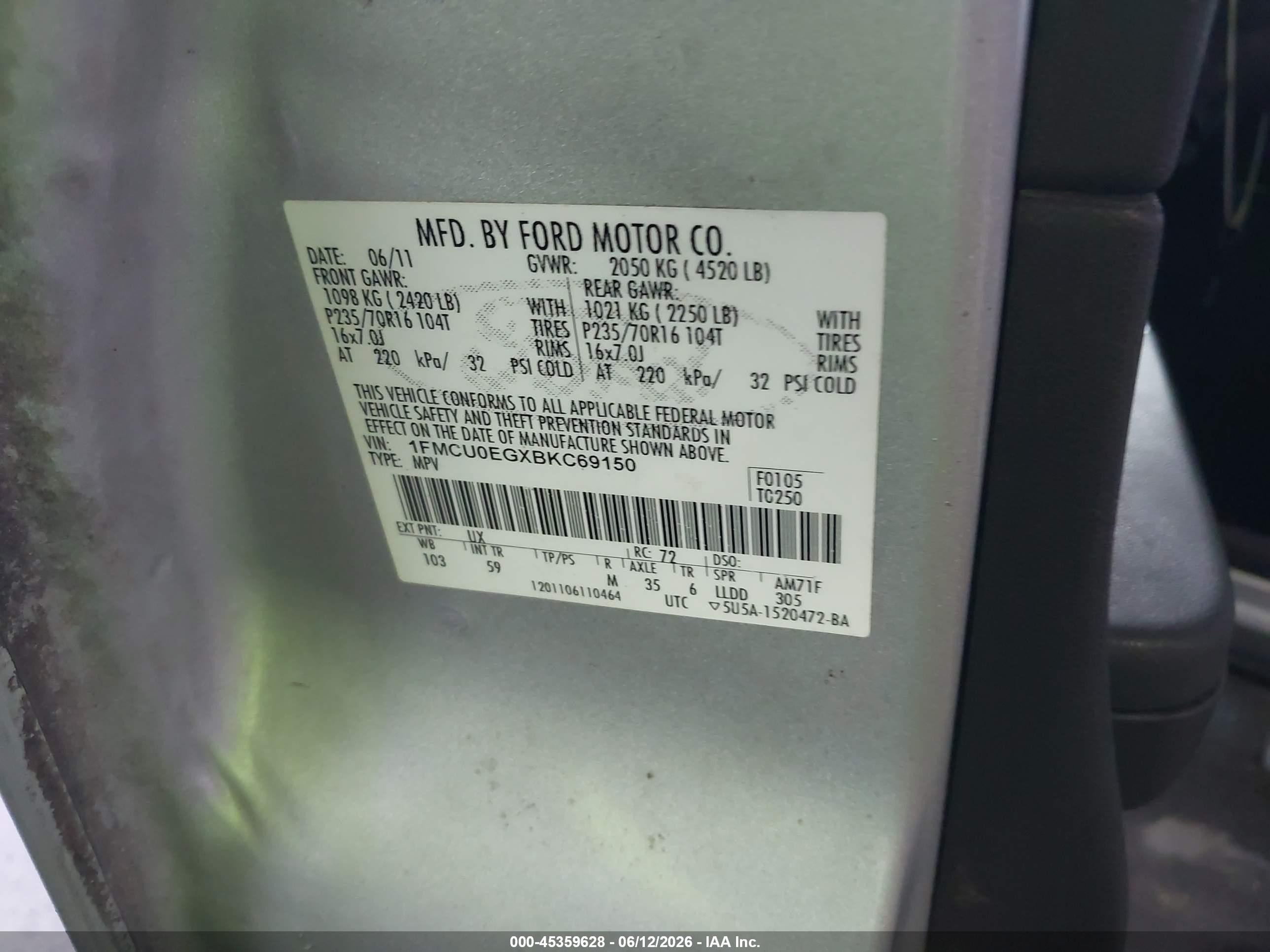 2011 Ford Escape Limited Gray vin: 1FMCU0EGXBKC69150