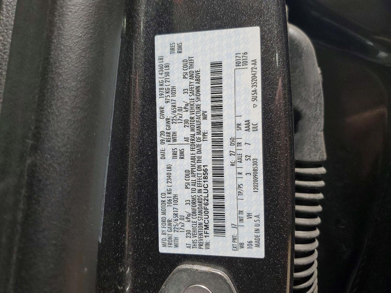 2020 Ford Escape S Gray vin: 1FMCU0F62LUC18561