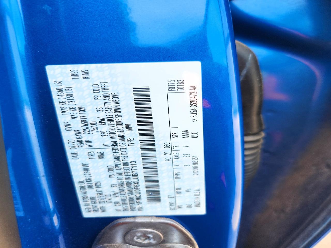 2020 Ford Escape S Blue vin: 1FMCU0F6XLUB77113