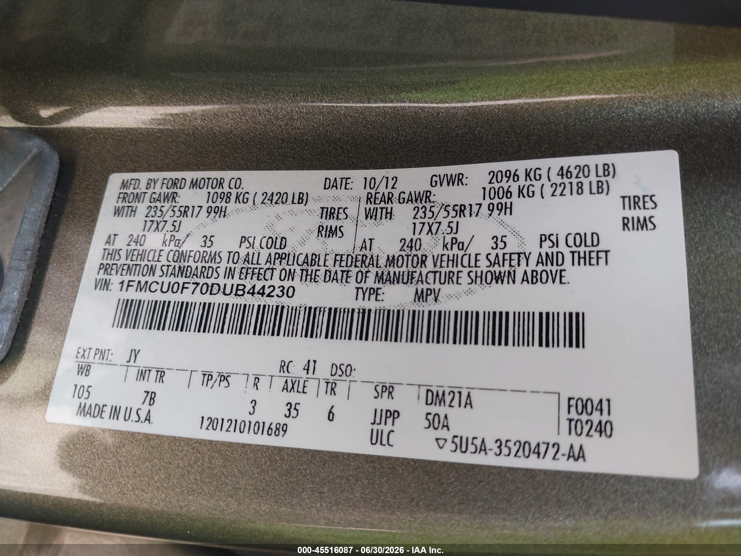 2013 Ford Escape S Green vin: 1FMCU0F70DUB44230