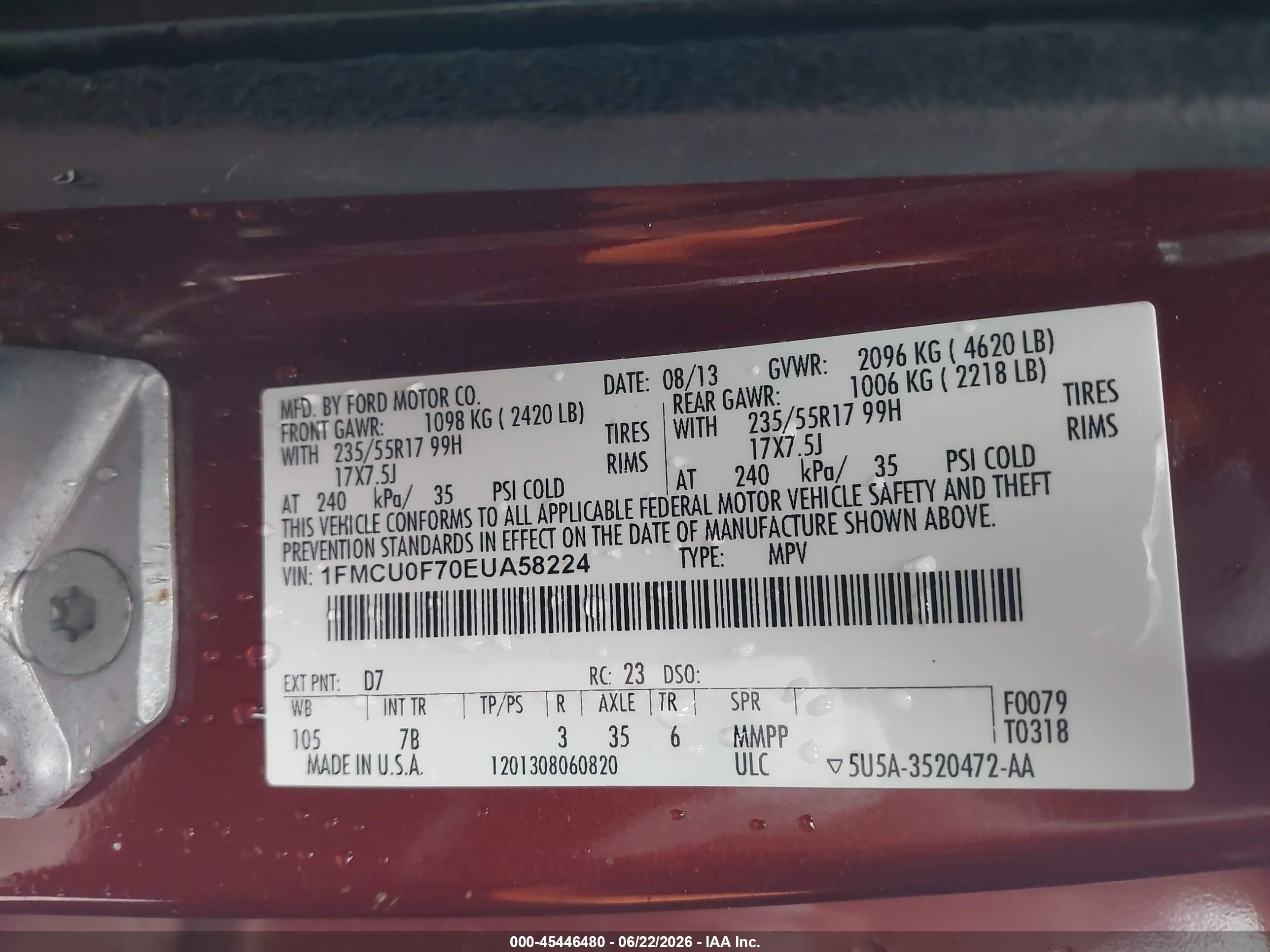 2014 Ford Escape S Burgundy vin: 1FMCU0F70EUA58224