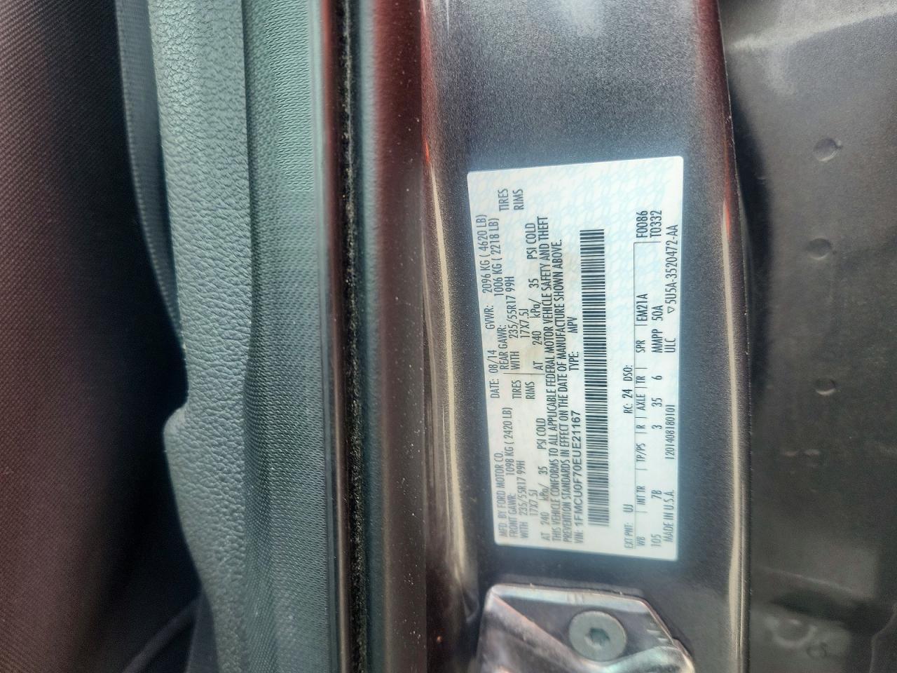 2014 Ford Escape S Серый vin: 1FMCU0F70EUE21167