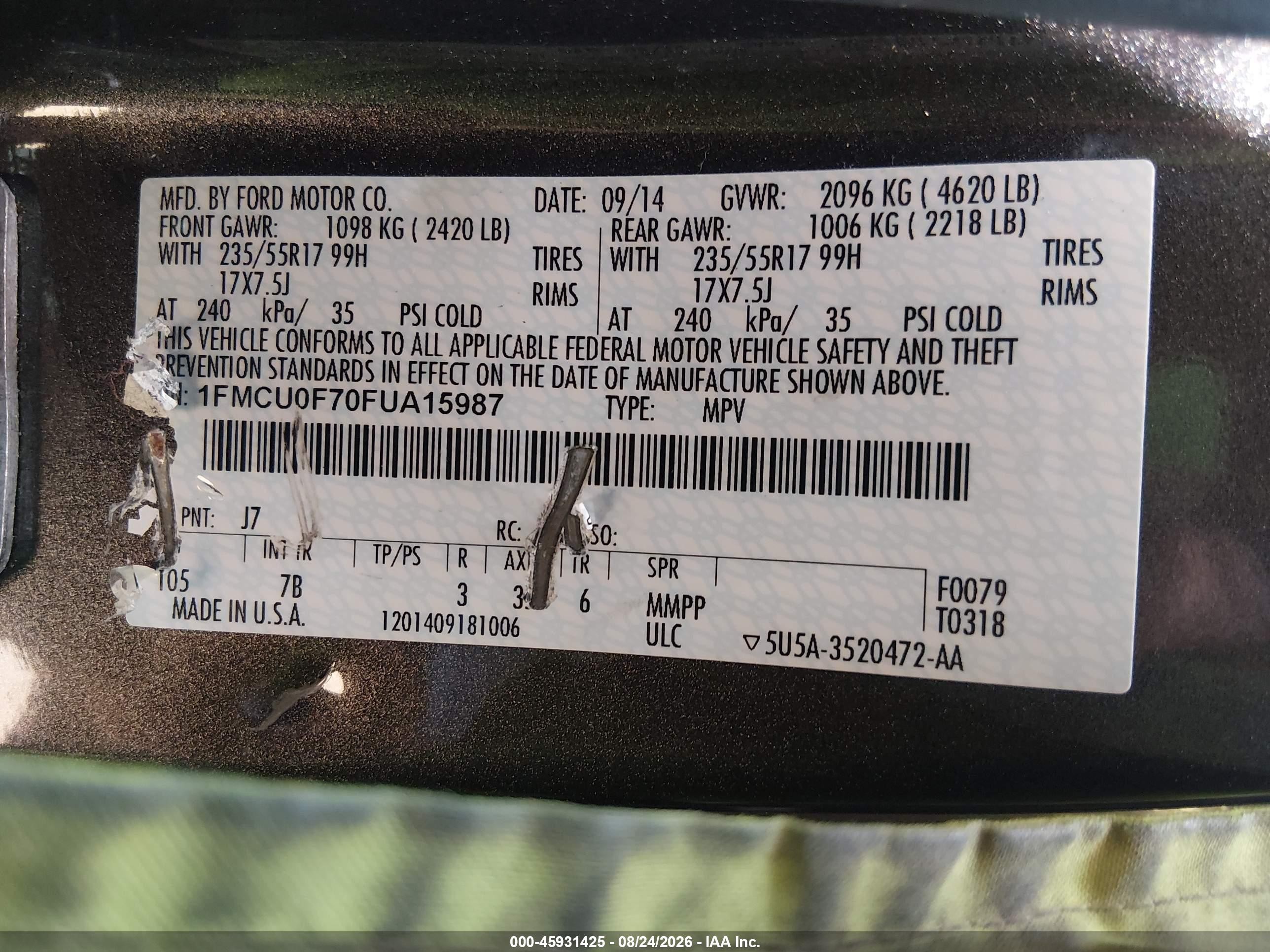 2015 Ford Escape S Gray vin: 1FMCU0F70FUA15987